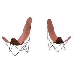 Pair of Leathercrafter New York Leather Highback Sling Lounge Chairs 