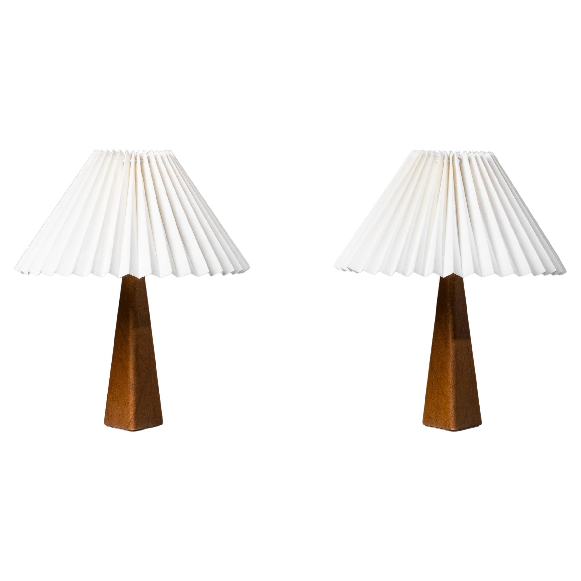 Pair of Leatherette 
Brass Table Lamps by Lisa Johansson-Pape for Orno, 1960s