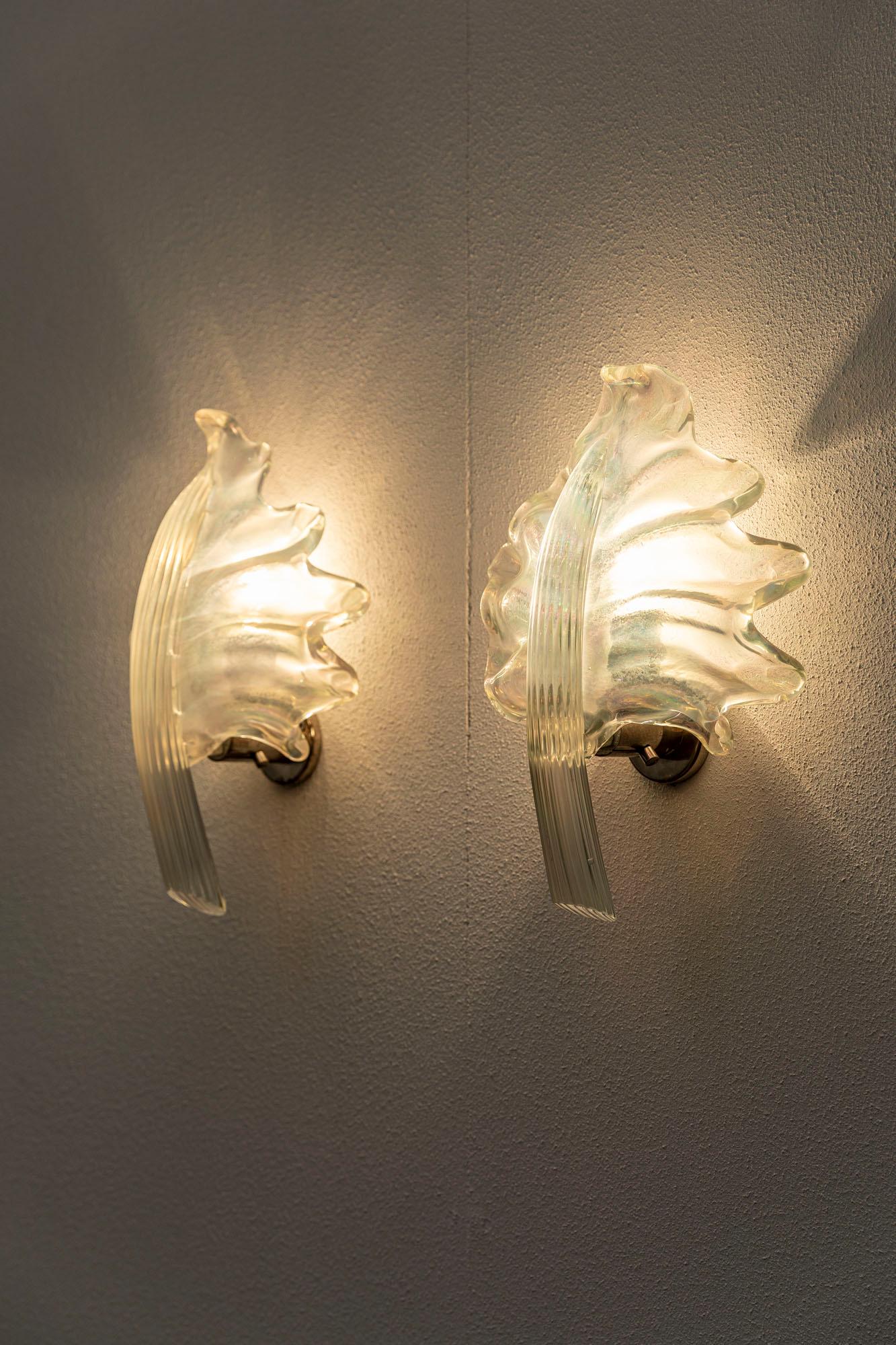 Mid-20th Century Pair of Leaves Barovier Sconces
