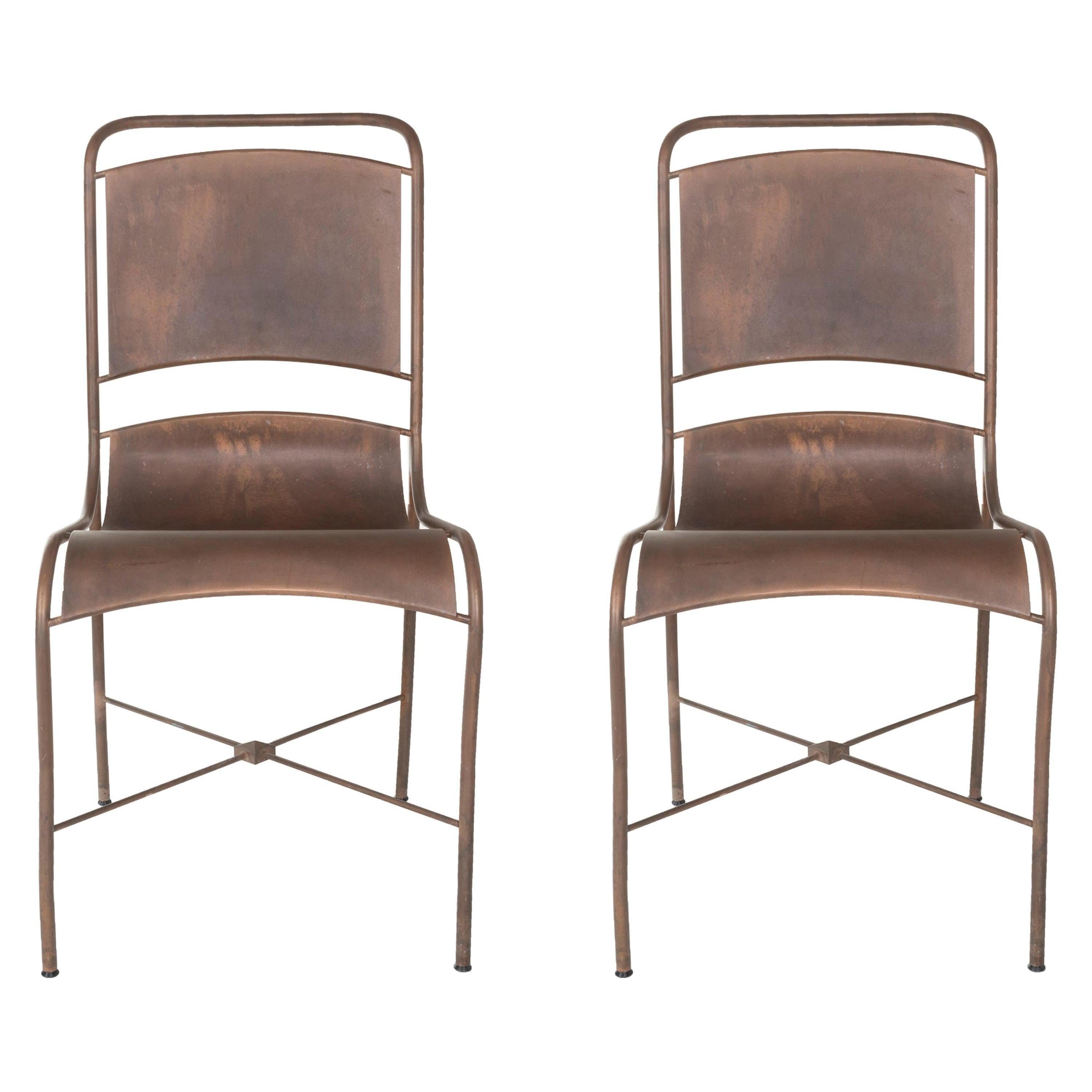 Pair of Leavitt Weaver Copper Side Chairs with Makers Mark For Sale