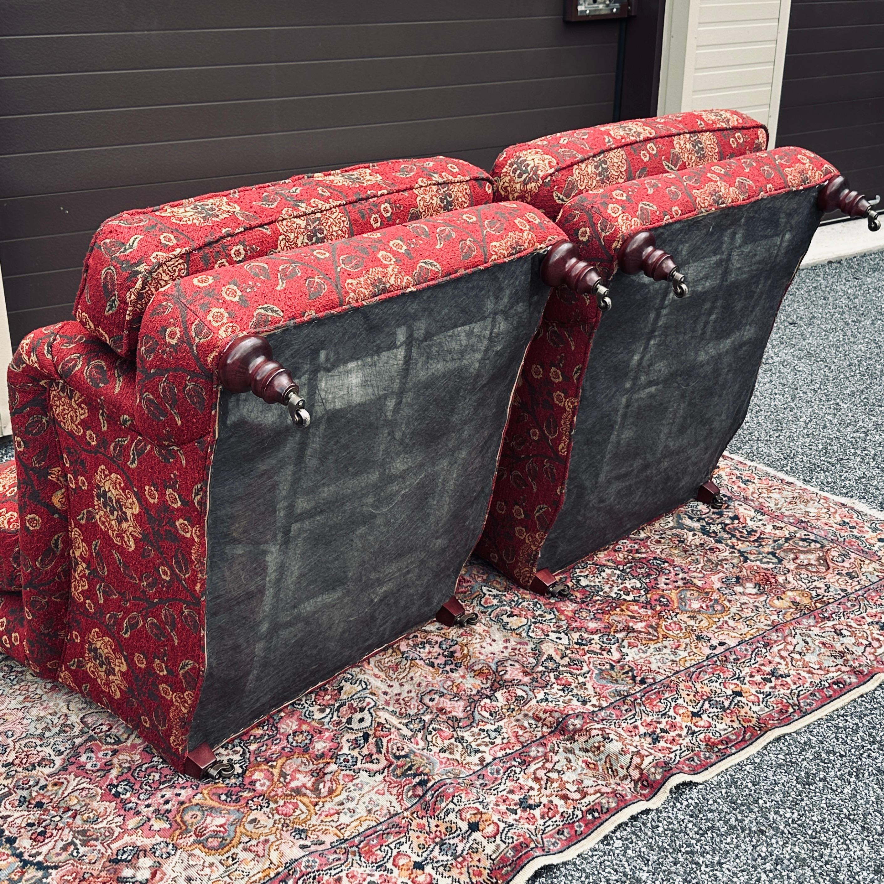 Pair of Lee Industries English Roll Arm Lounge Chairs on Casters 2
