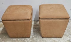 Pair of Lee Industries Leather Upholstered and Nail Studded Ottomans