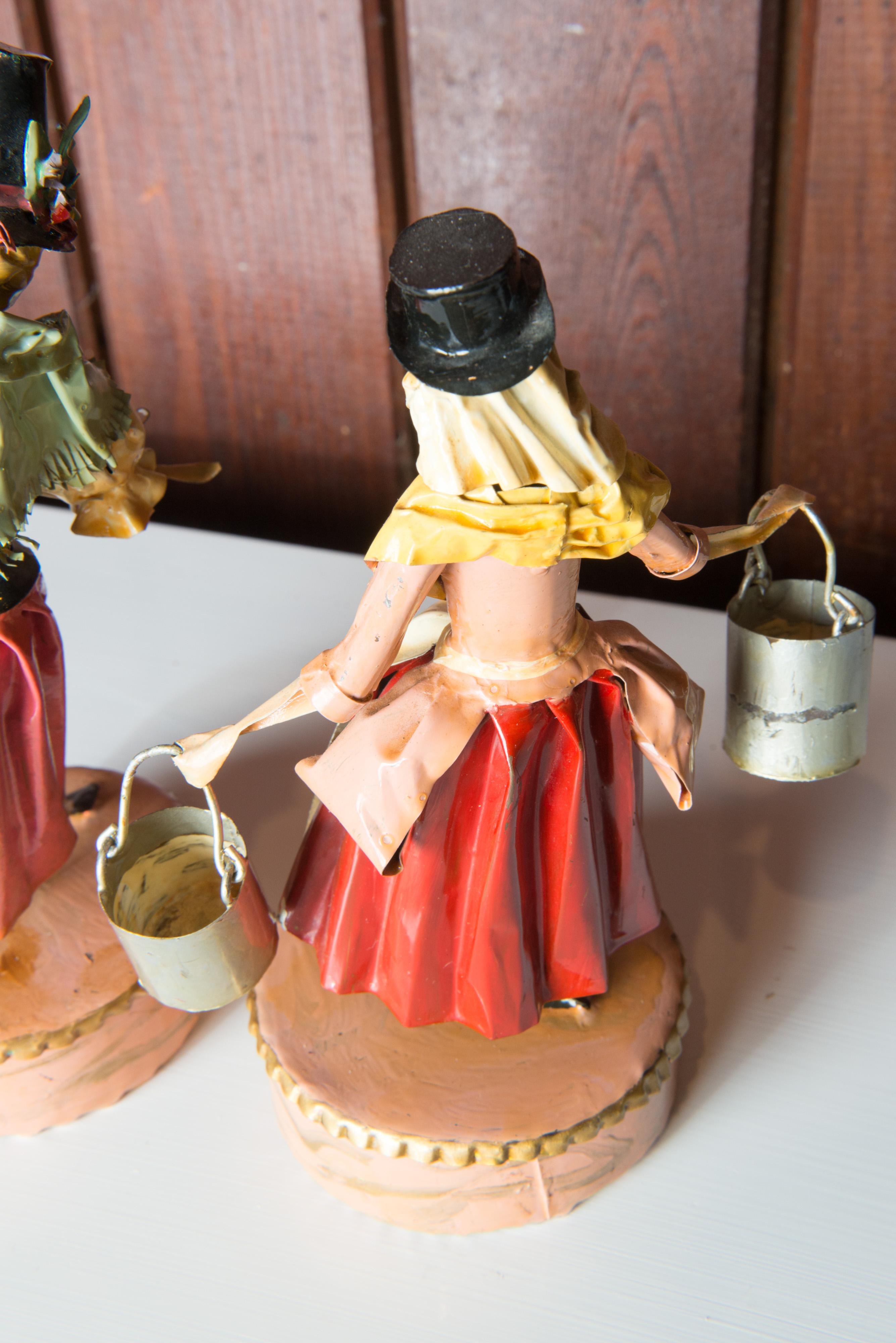 Brass Pair of Lee Menichetti Sculptures: Tyrolean Maid & German Milk Maid For Sale