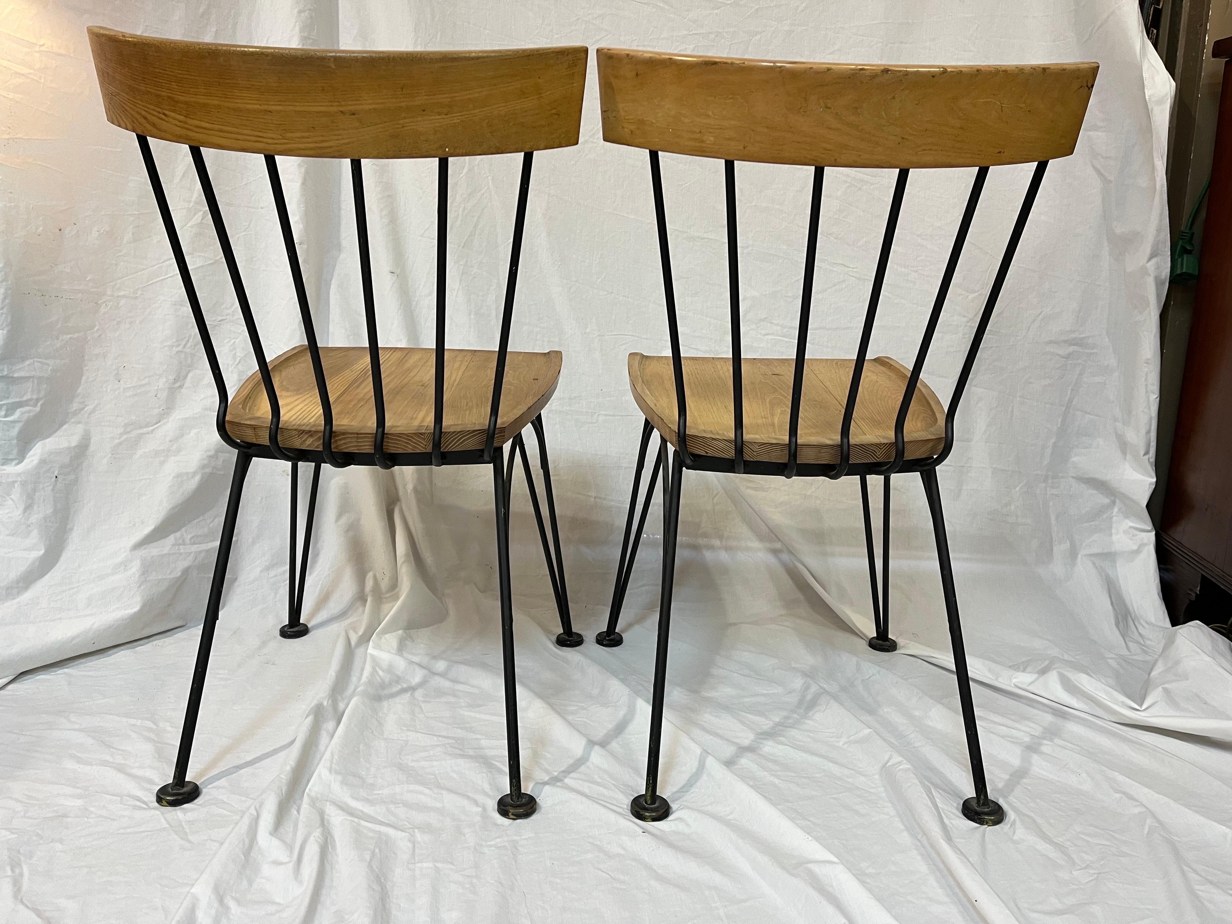 Pair of Lee Woodard Allegro Mid-Century Modern 1950s Iron and Wood Side Chairs For Sale 3