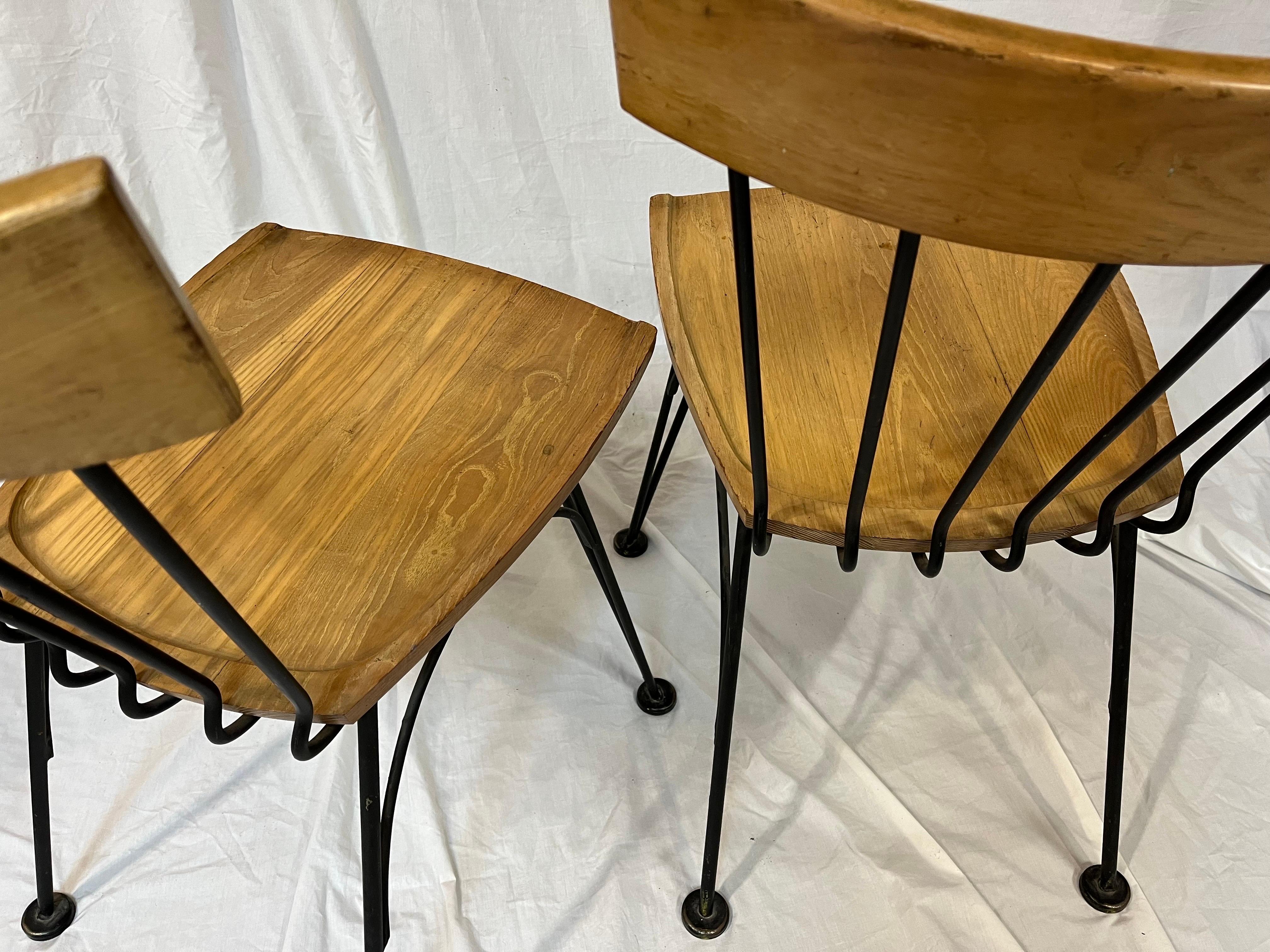 Pair of Lee Woodard Allegro Mid-Century Modern 1950s Iron and Wood Side Chairs For Sale 5