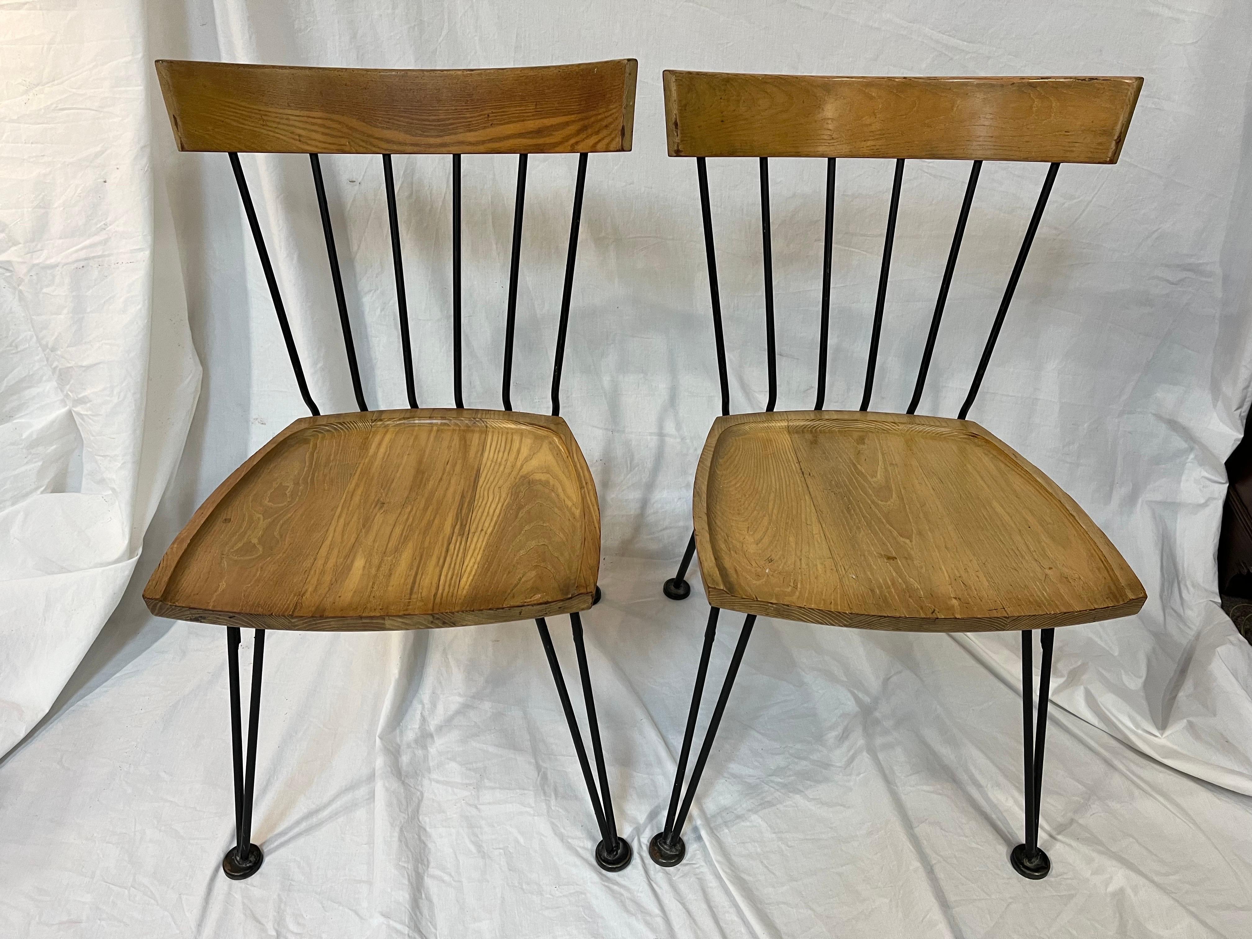 Beistellstühle aus Eisen und Holz von Lee Woodard Allegro, Mid-Century Modern, 1950er Jahre, Paar (Moderne der Mitte des Jahrhunderts) im Angebot