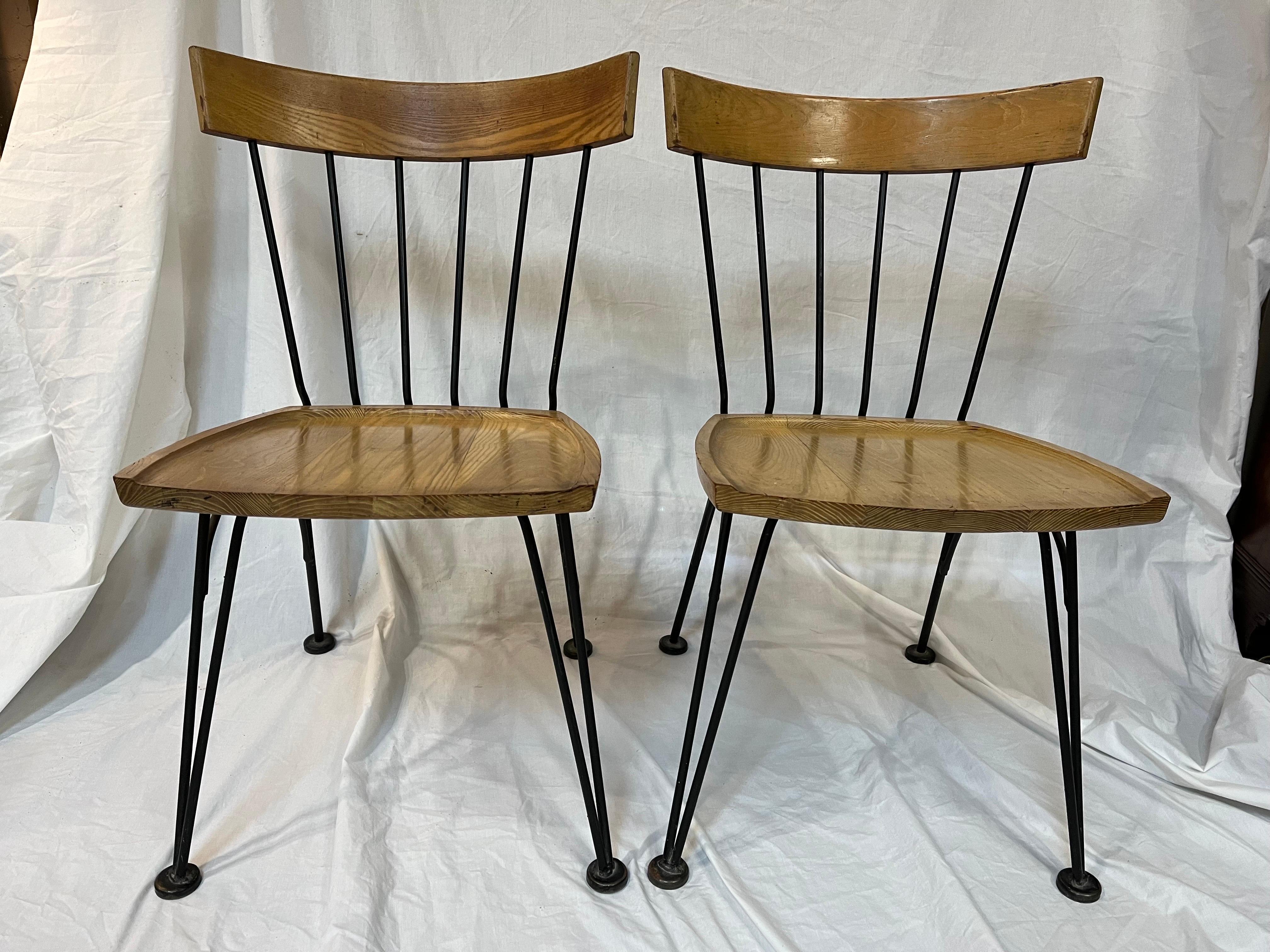 American Pair of Lee Woodard Allegro Mid-Century Modern 1950s Iron and Wood Side Chairs For Sale