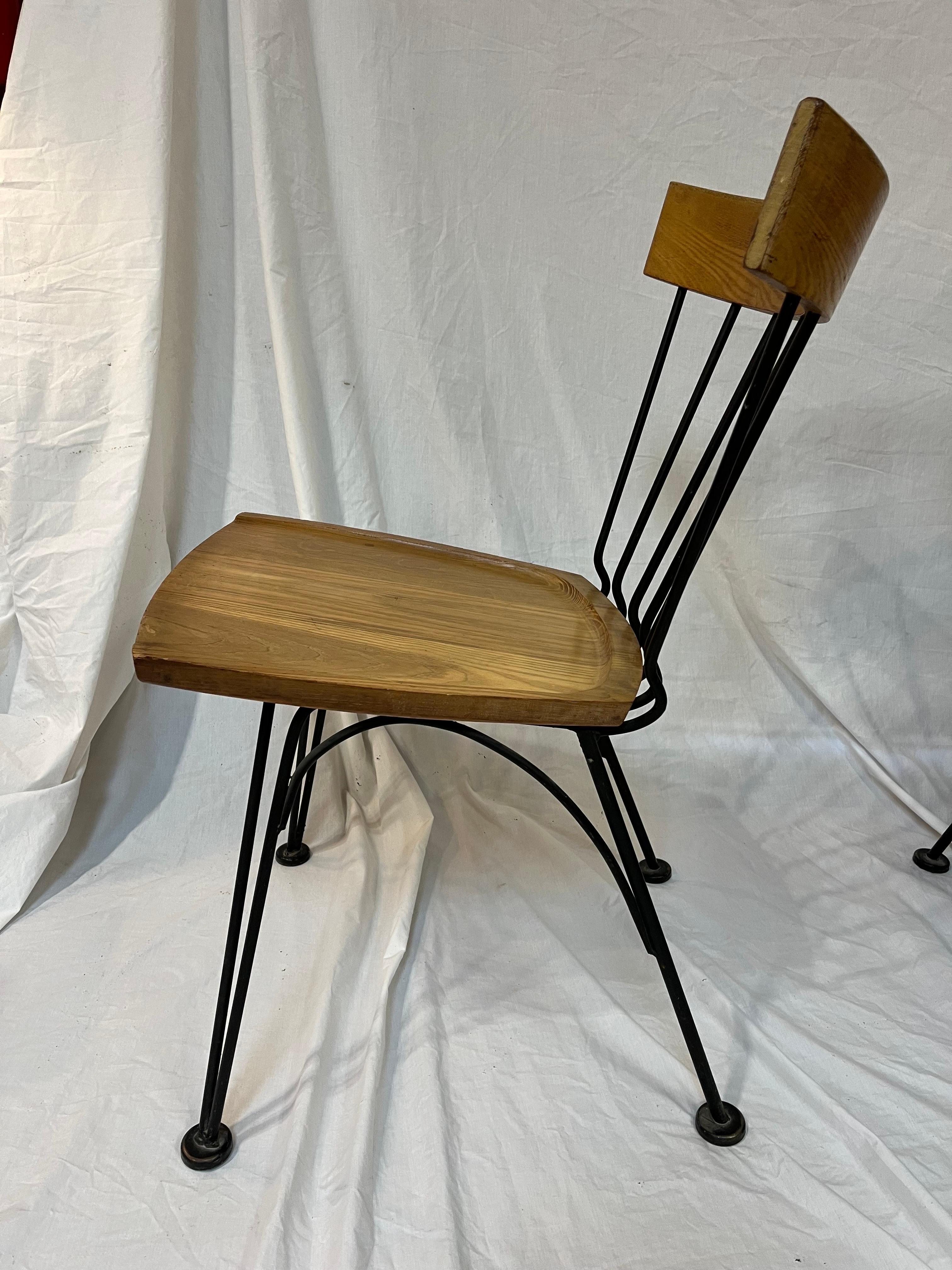 20th Century Pair of Lee Woodard Allegro Mid-Century Modern 1950s Iron and Wood Side Chairs For Sale