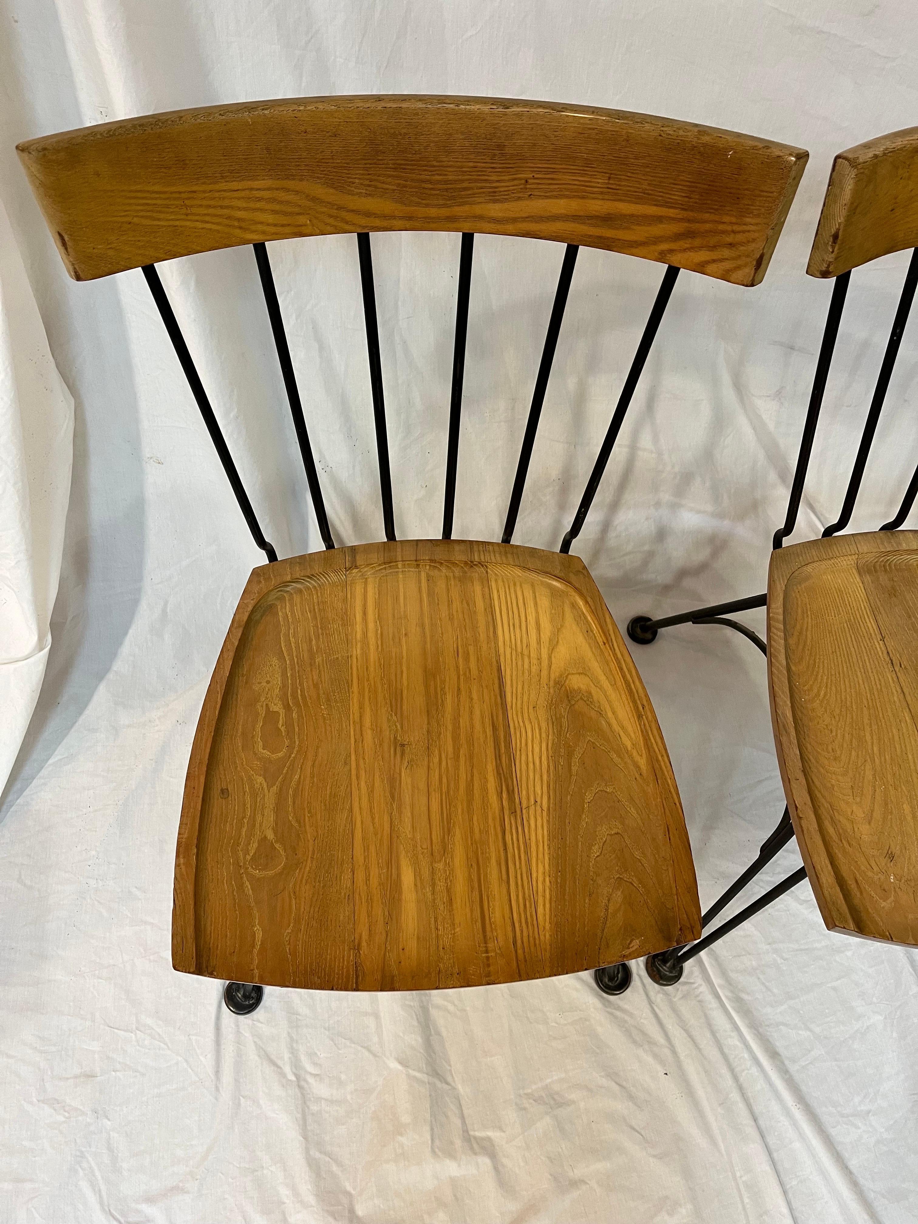 Metal Pair of Lee Woodard Allegro Mid-Century Modern 1950s Iron and Wood Side Chairs For Sale