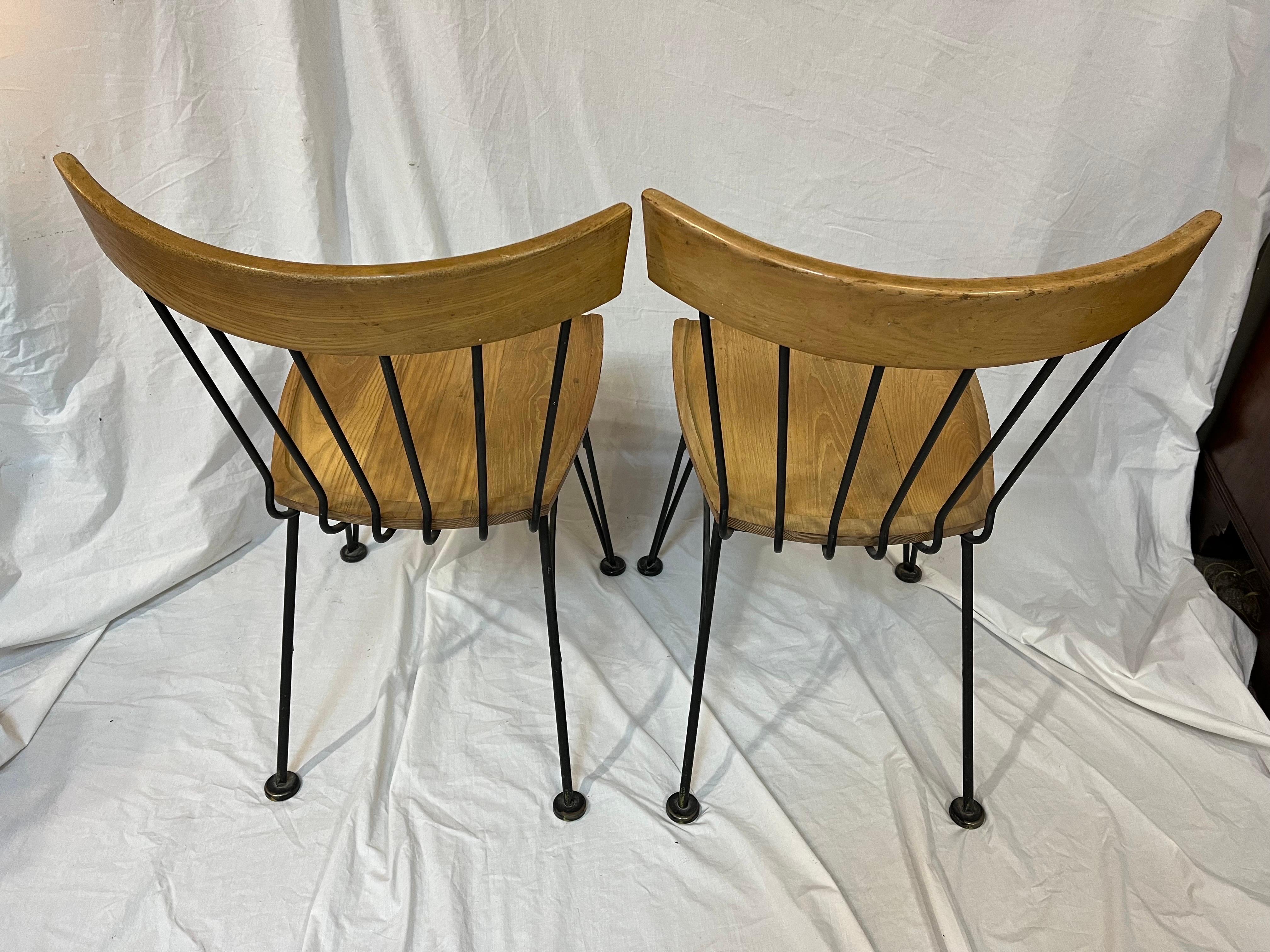 Pair of Lee Woodard Allegro Mid-Century Modern 1950s Iron and Wood Side Chairs For Sale 1