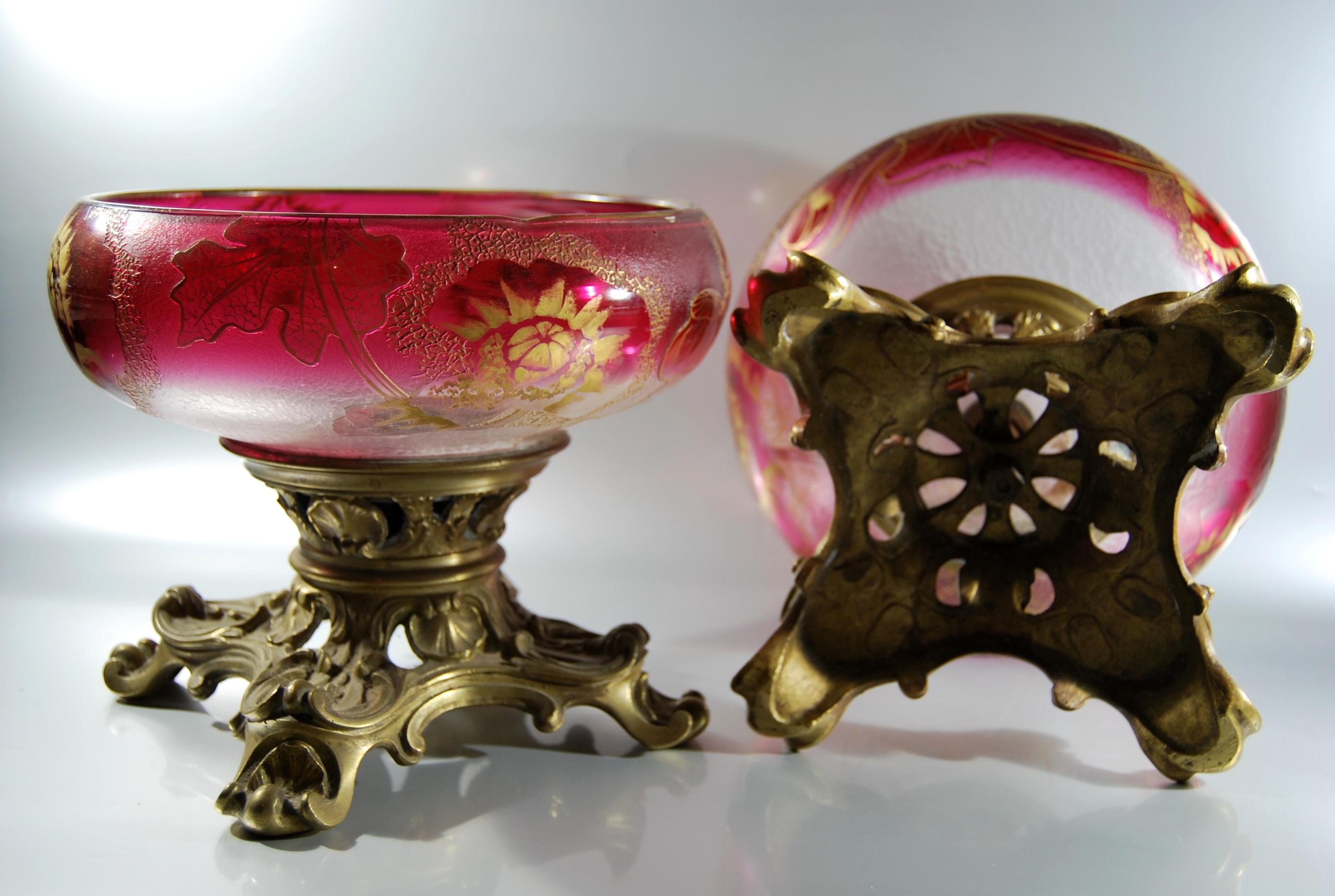 Pair of Legras Poppy Cups in Acid-Etched Crystal and Bronze In Good Condition For Sale In ARGENTEUIL, FR