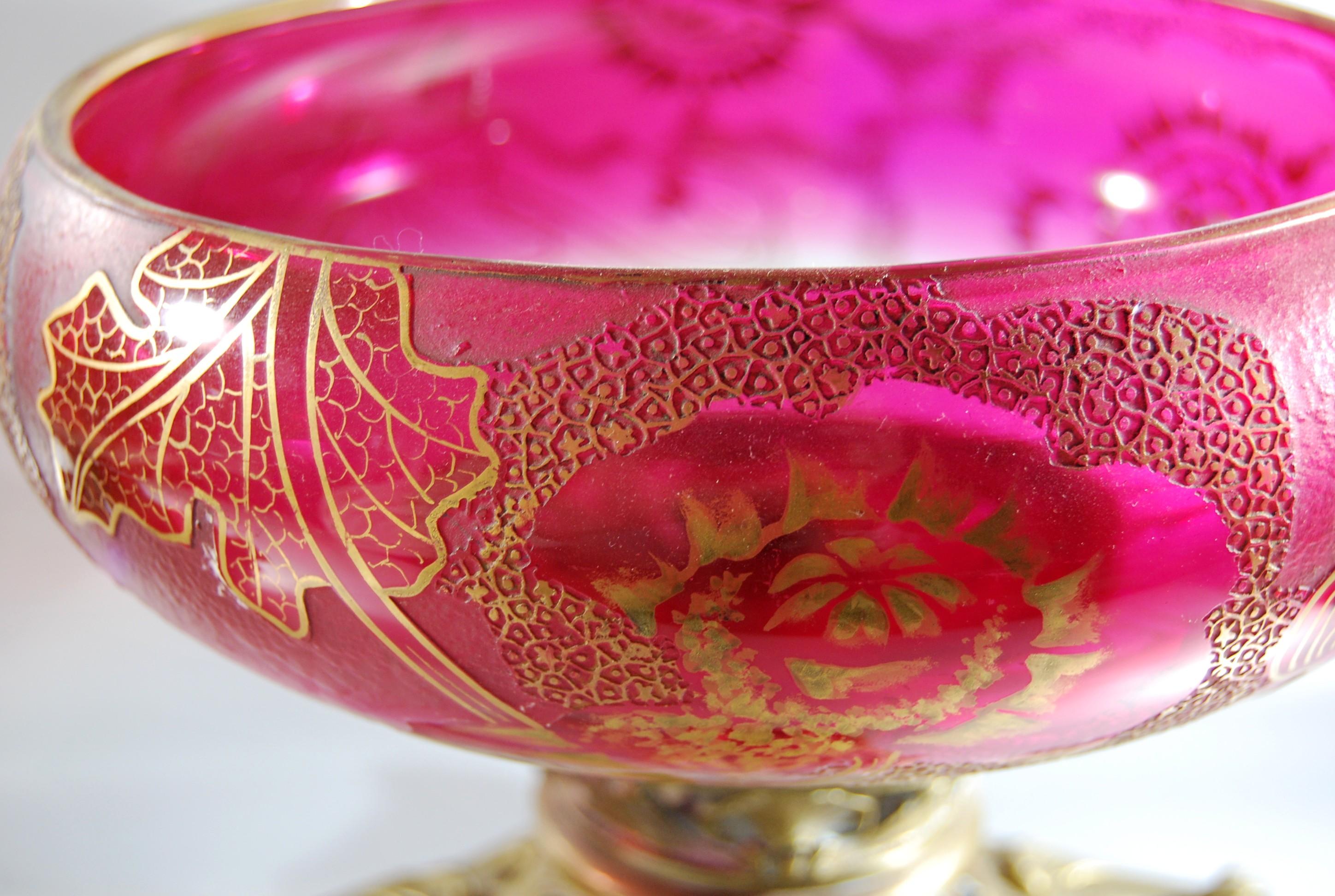 Fin du XIXe siècle Paire de tasses coquelicot Legras en cristal gravé à l'acide et bronze en vente