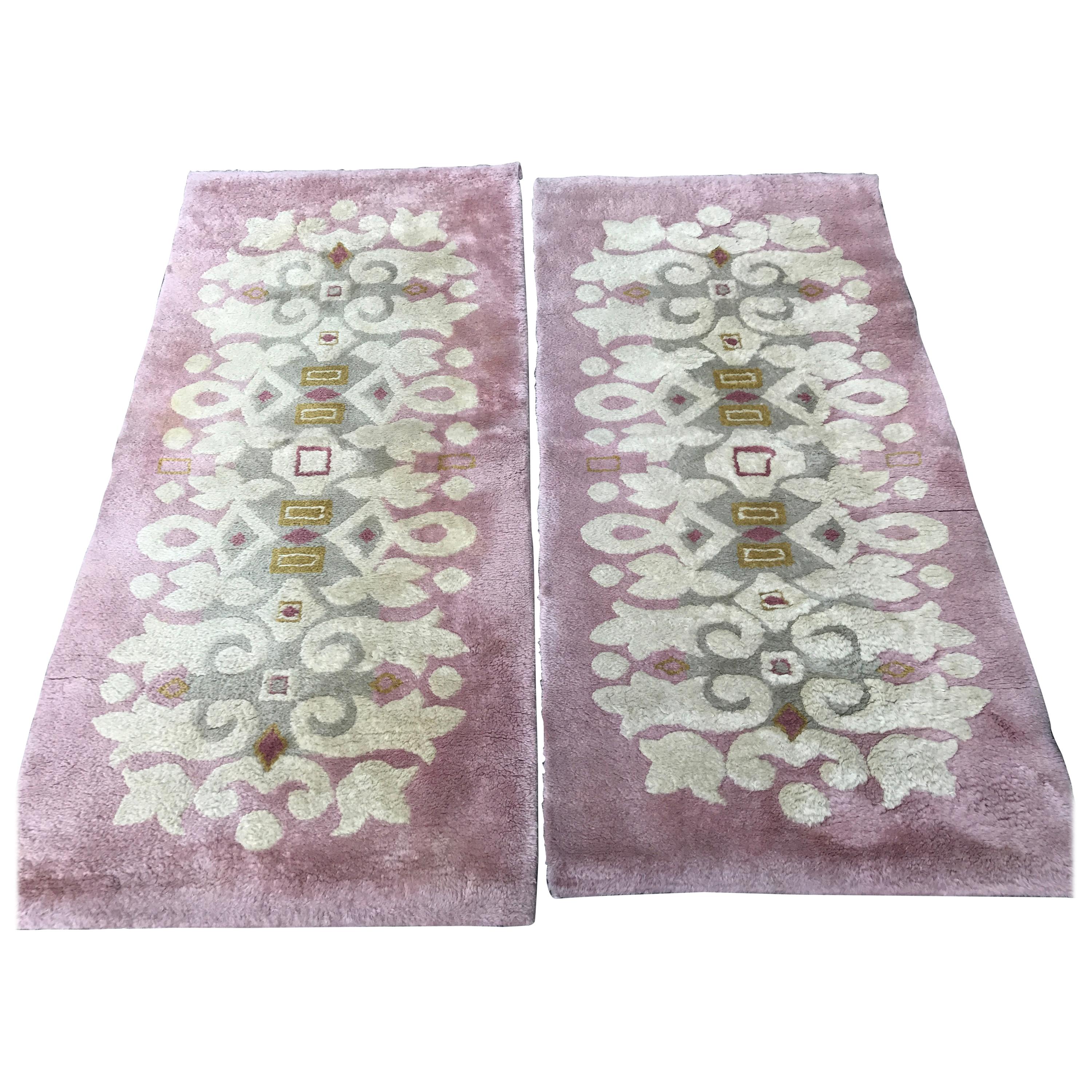 Pair of Leleu Rugs Including Aubusson Knotted Savonnerie Style Rug