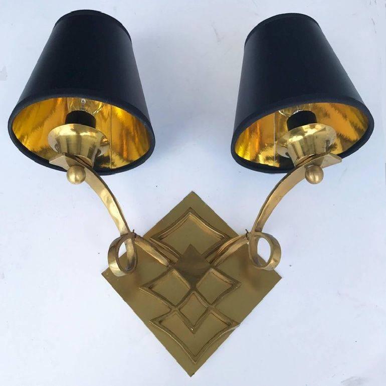 Mid-Century Modern Pair of Leleu Style Sconces For Sale