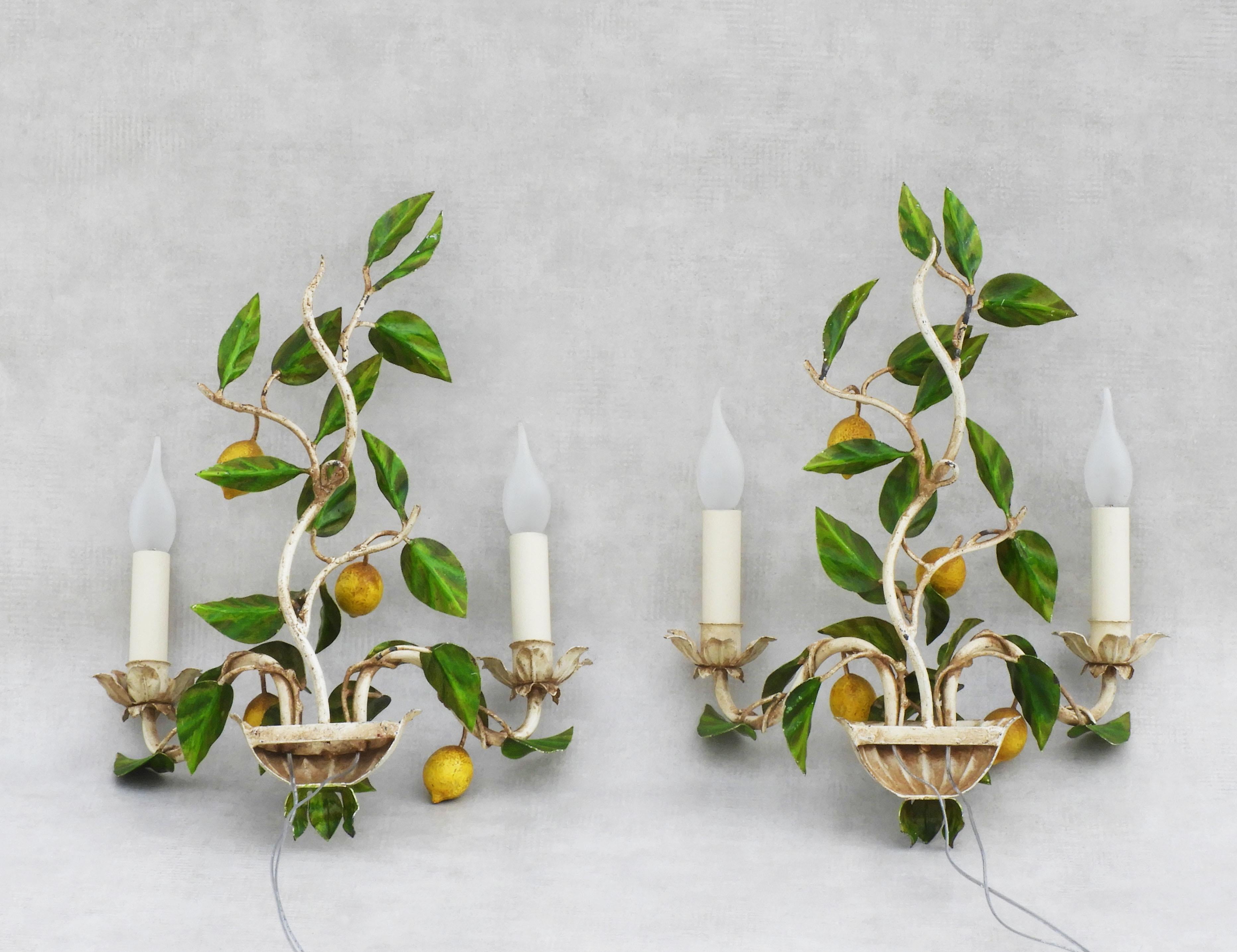 Pair of Lemon Tree Wall Light Sconces by Maison Honoré C1960 3