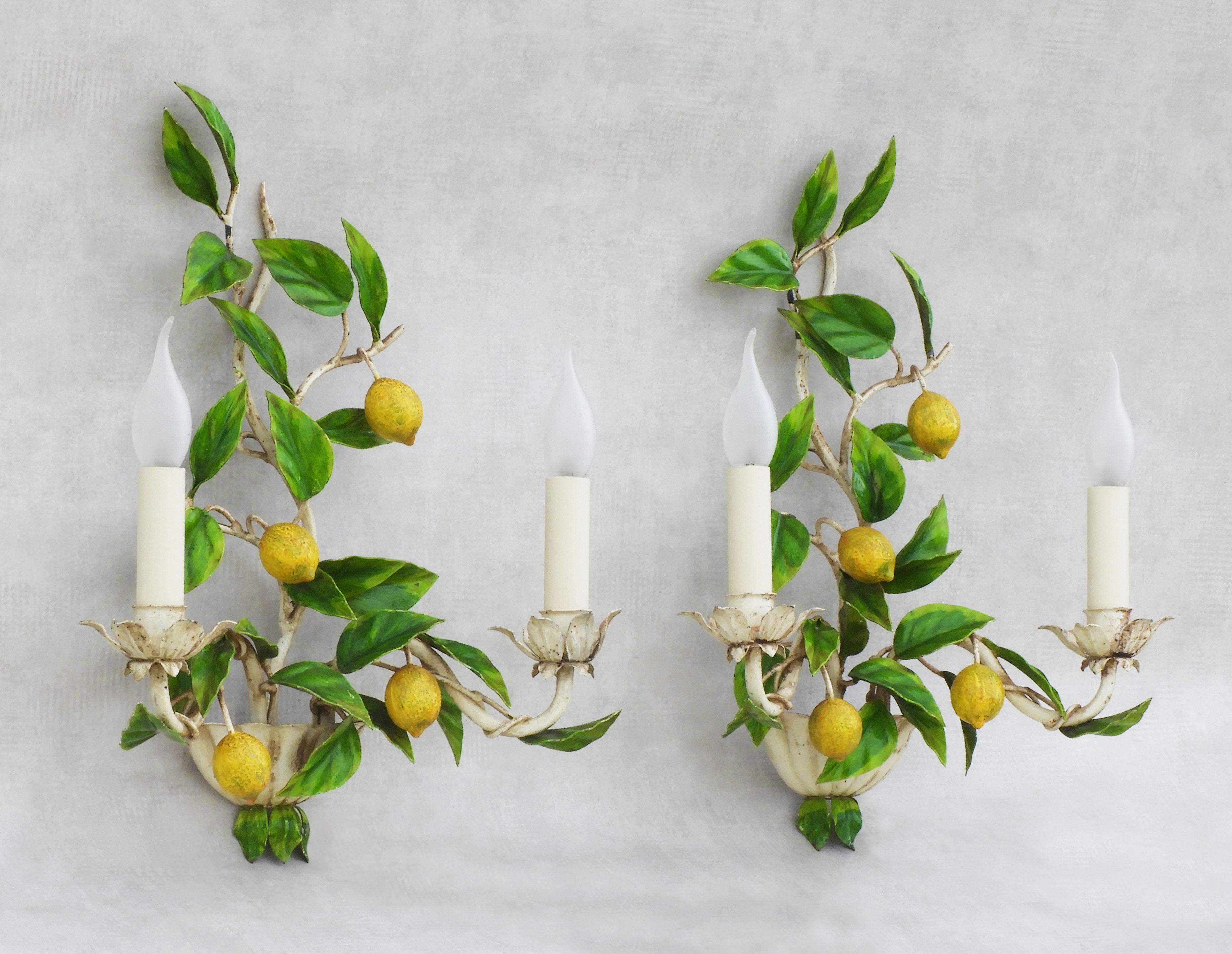 Pair of Lemon Tree Wall Light Sconces by Maison Honoré C1960 In Good Condition In Trensacq, FR
