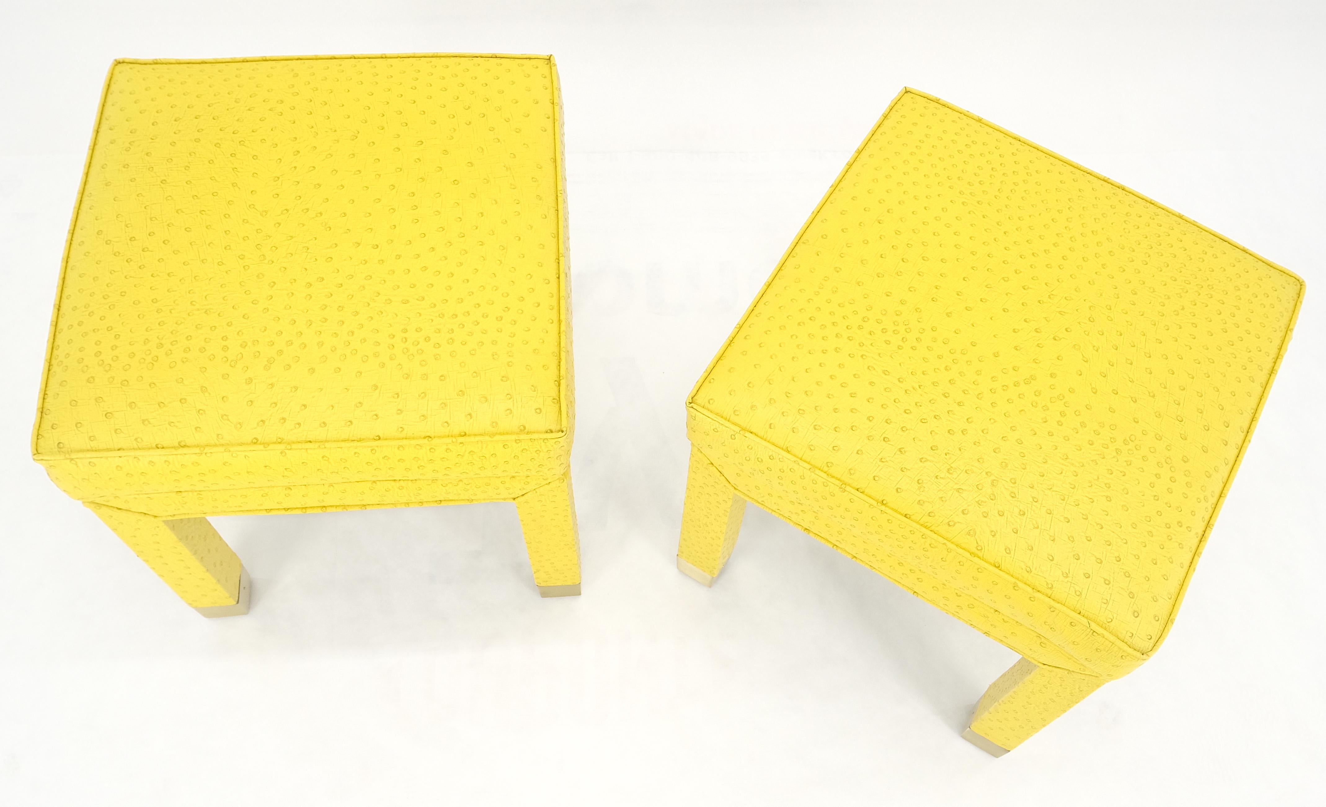 Paire de bancs de hall de fenêtre carrés MINT! en cuir de fausse peau d'autruche jaune citron en vente 4