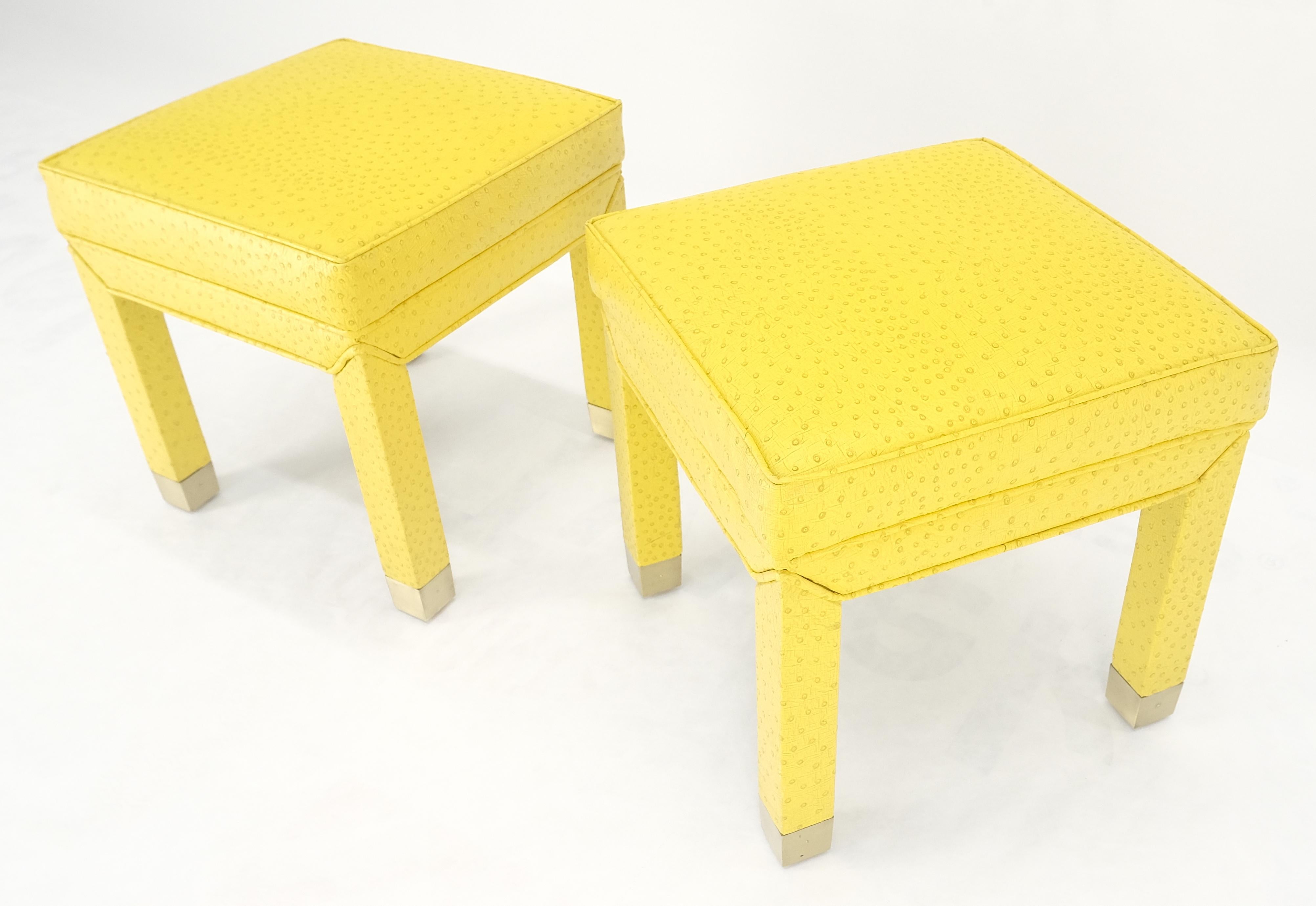 Américain Paire de bancs de hall de fenêtre carrés MINT! en cuir de fausse peau d'autruche jaune citron en vente