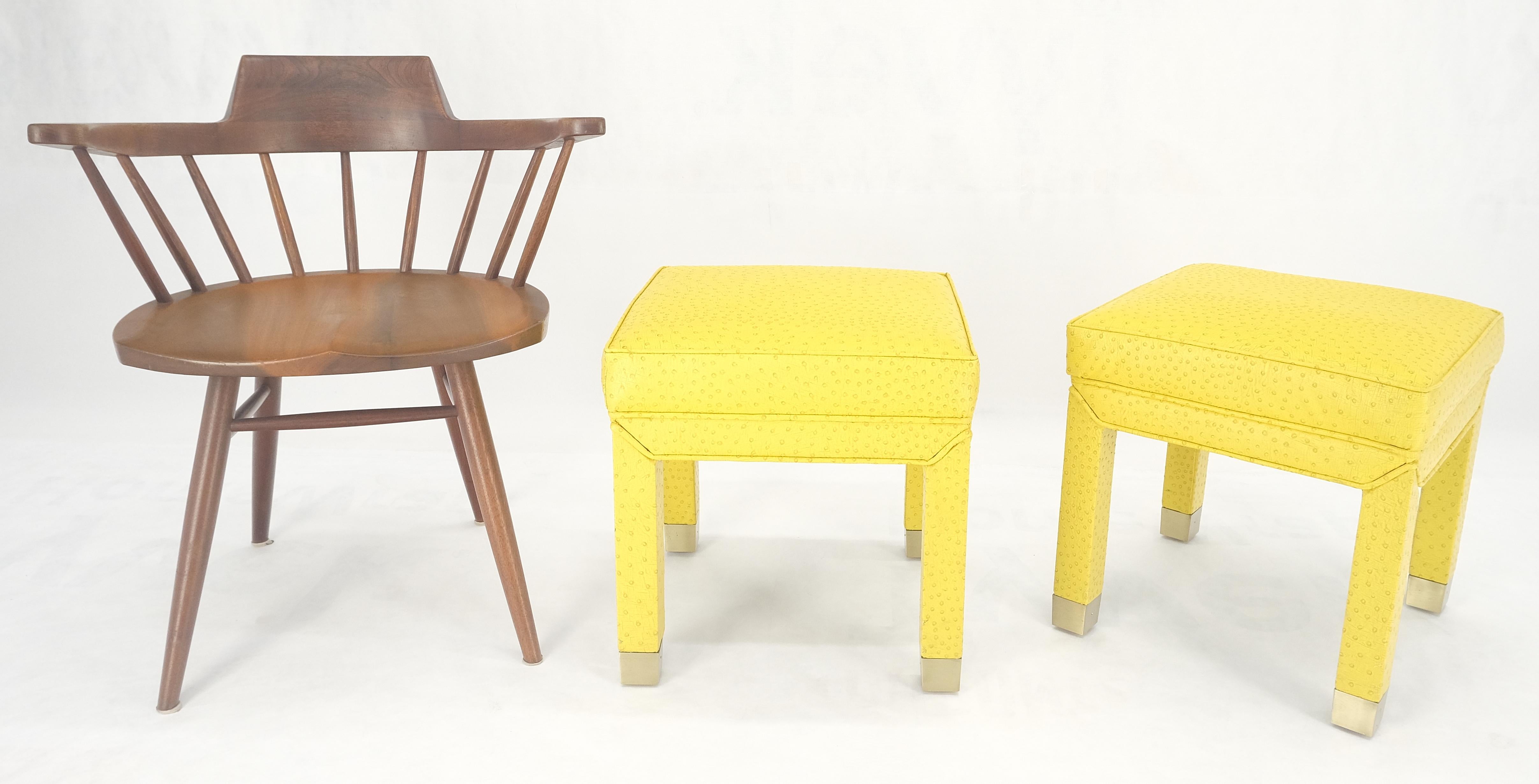 Paire de bancs de hall de fenêtre carrés MINT! en cuir de fausse peau d'autruche jaune citron Bon état - En vente à Rockaway, NJ