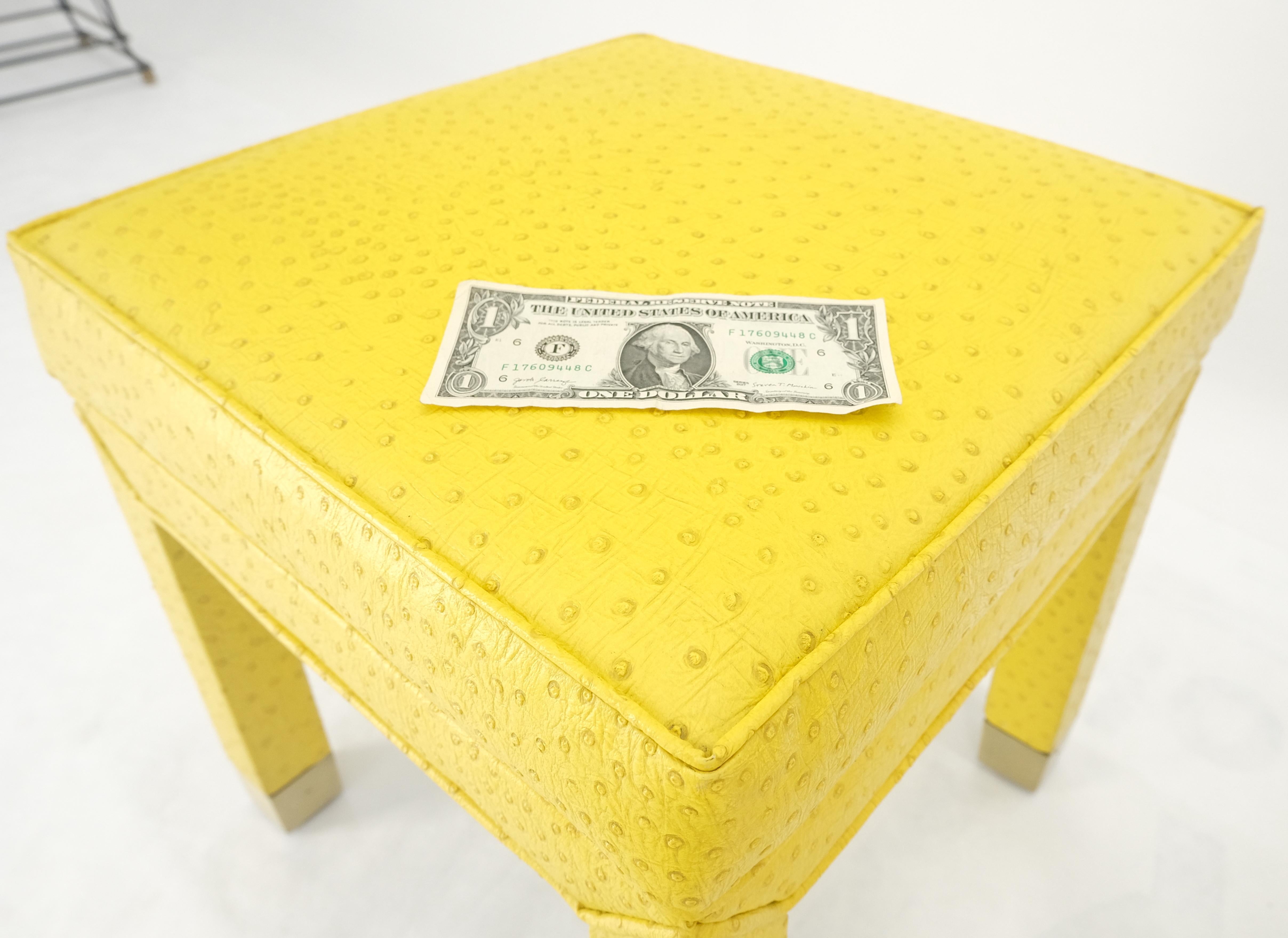 Paire de bancs de hall de fenêtre carrés MINT! en cuir de fausse peau d'autruche jaune citron en vente 1