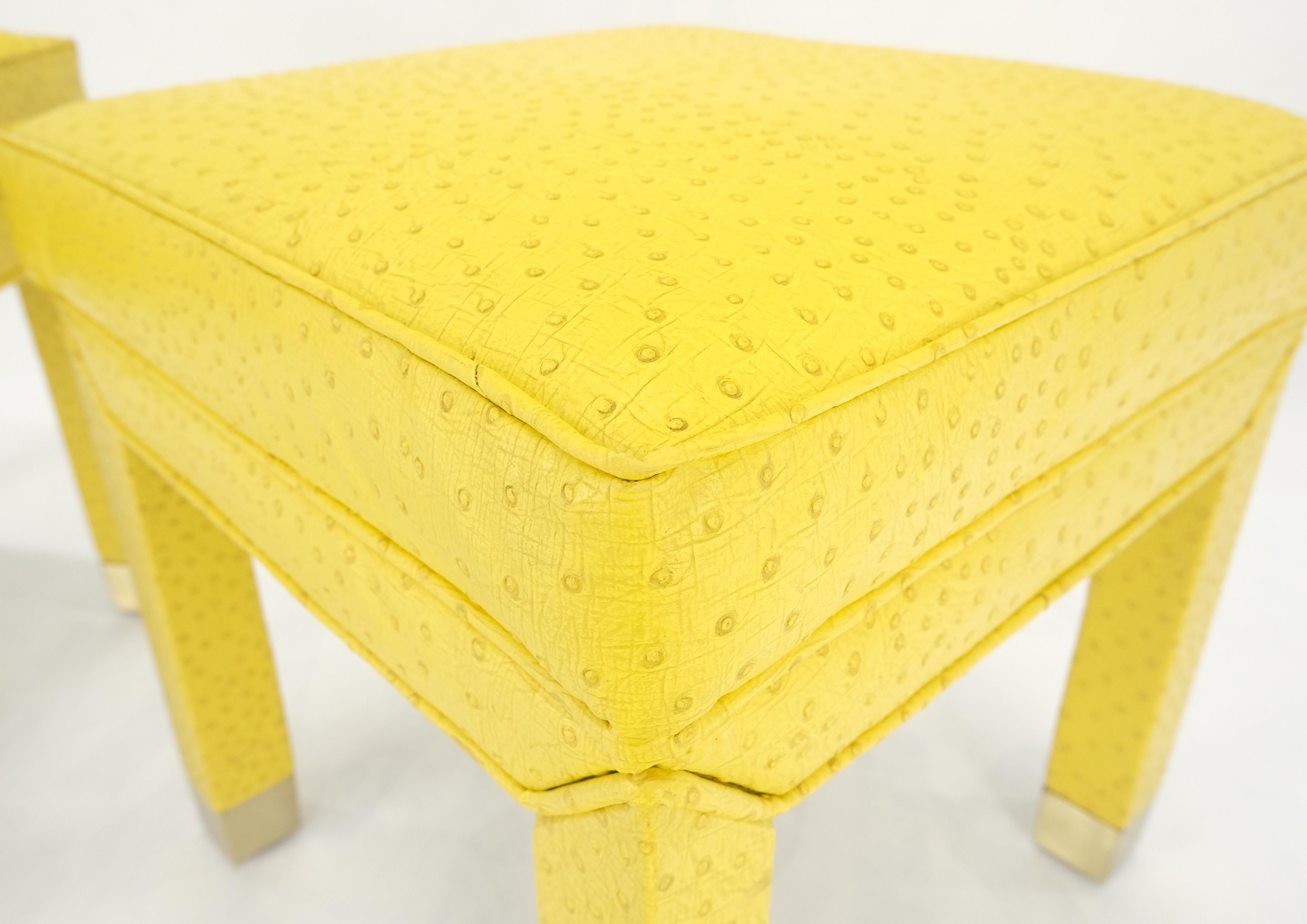 Paire de bancs de hall de fenêtre carrés MINT! en cuir de fausse peau d'autruche jaune citron en vente 3