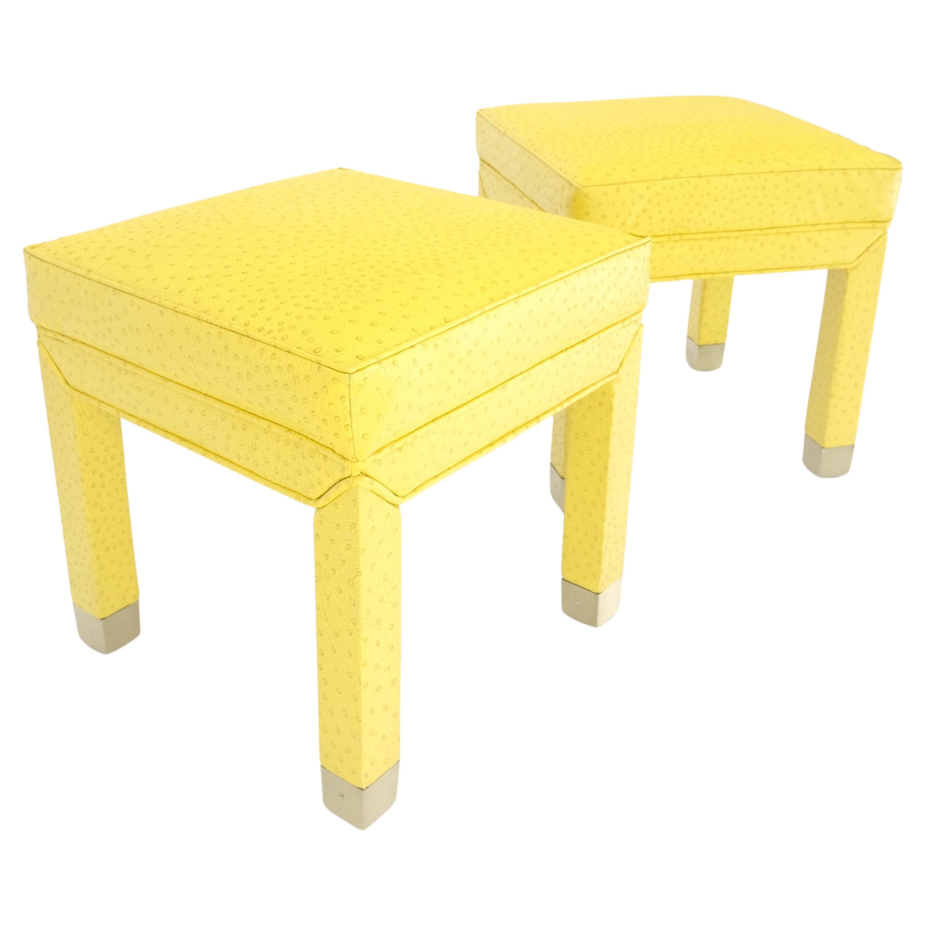 Paire de bancs de hall de fenêtre carrés MINT! en cuir de fausse peau d'autruche jaune citron
