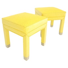 Paire de bancs de hall de fenêtre carrés MINT! en cuir de fausse peau d'autruche jaune citron