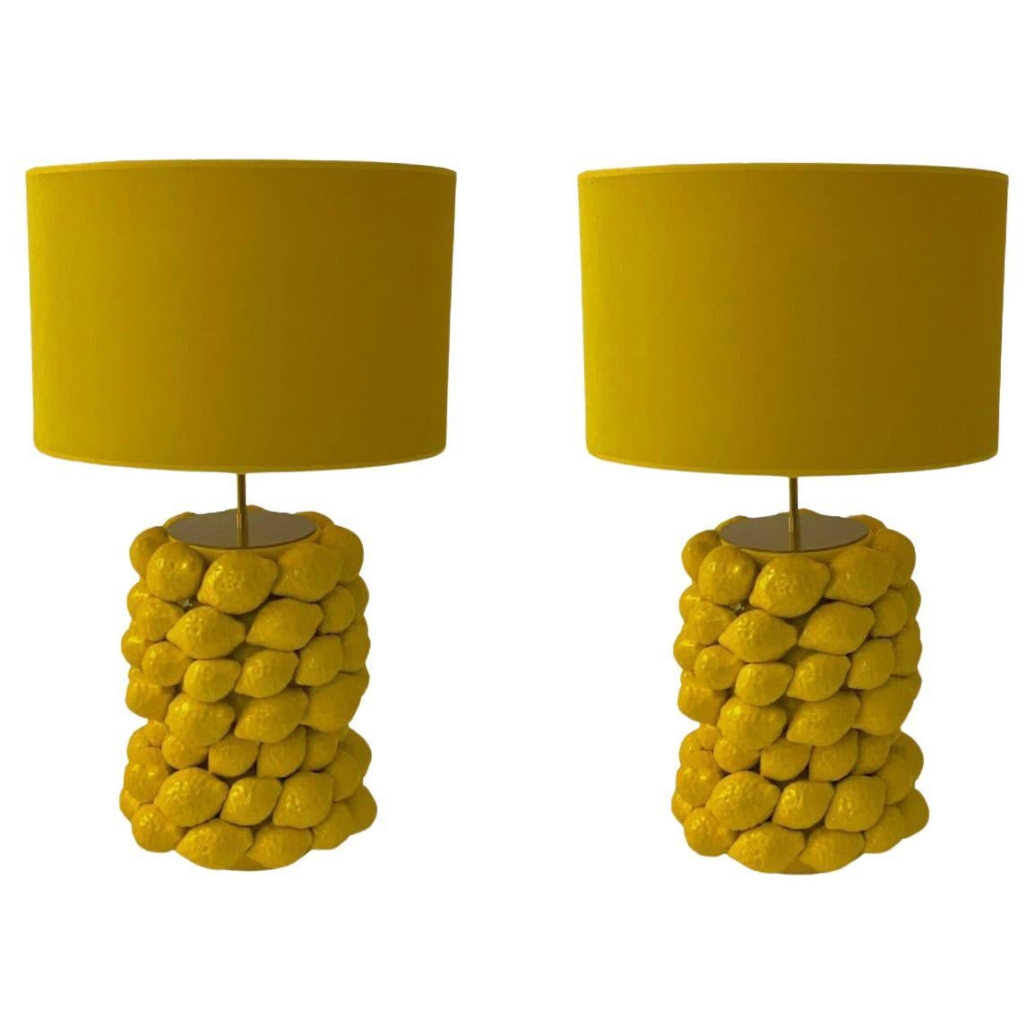 21st Century Pair of  Original "Lemons" Ceramic Table Lamps For Sale