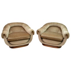 Pair of Lenzi Mid-Century Modern Italian Velvet Armachairs, 1960s
