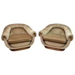 Pair of Lenzi Mid-Century Modern Italian Velvet Armachairs, 1960s