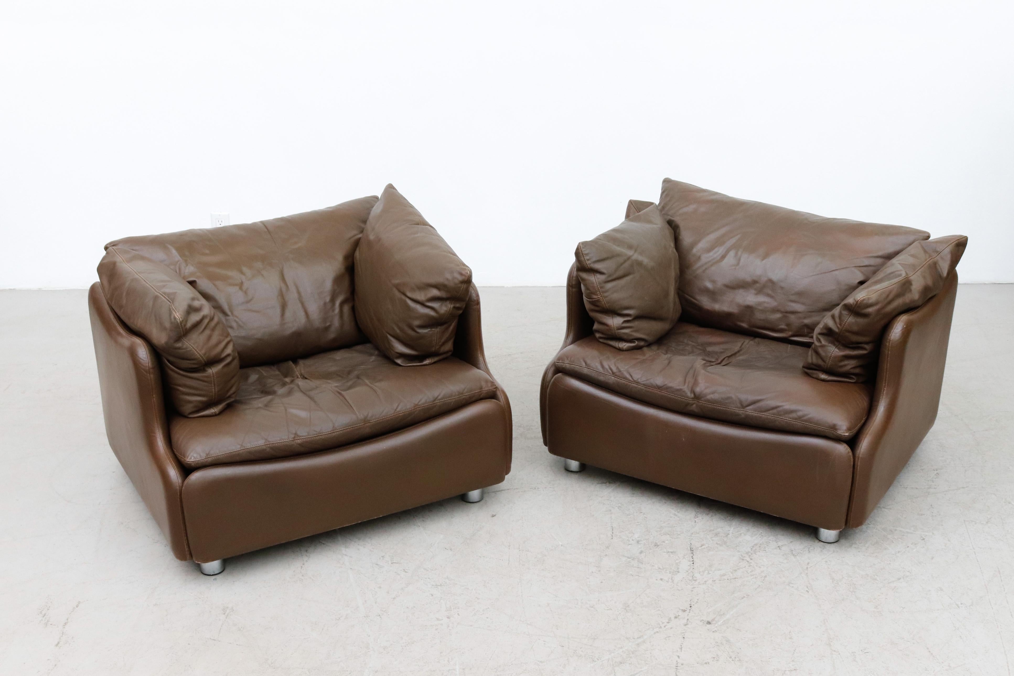Pair of Leolux Wave Frame Lounge Chairs in Brown Leather 1