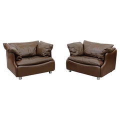 Used Pair of Leolux Wave Frame Lounge Chairs in Brown Leather