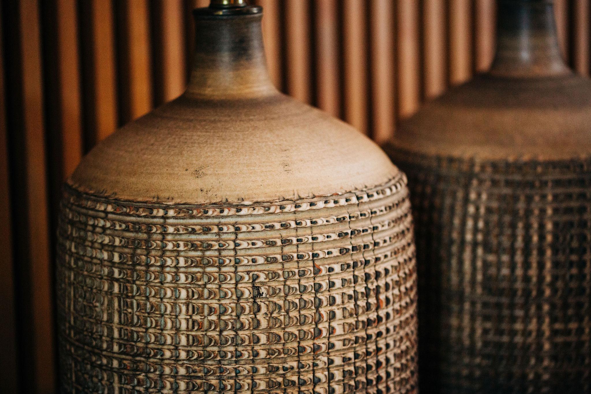 Pair of Leon Rosen for Design Technics Textured Ceramic Lamps 3