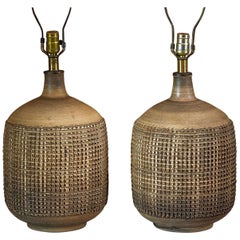 Pair of Leon Rosen for Design Technics Textured Ceramic Lamps