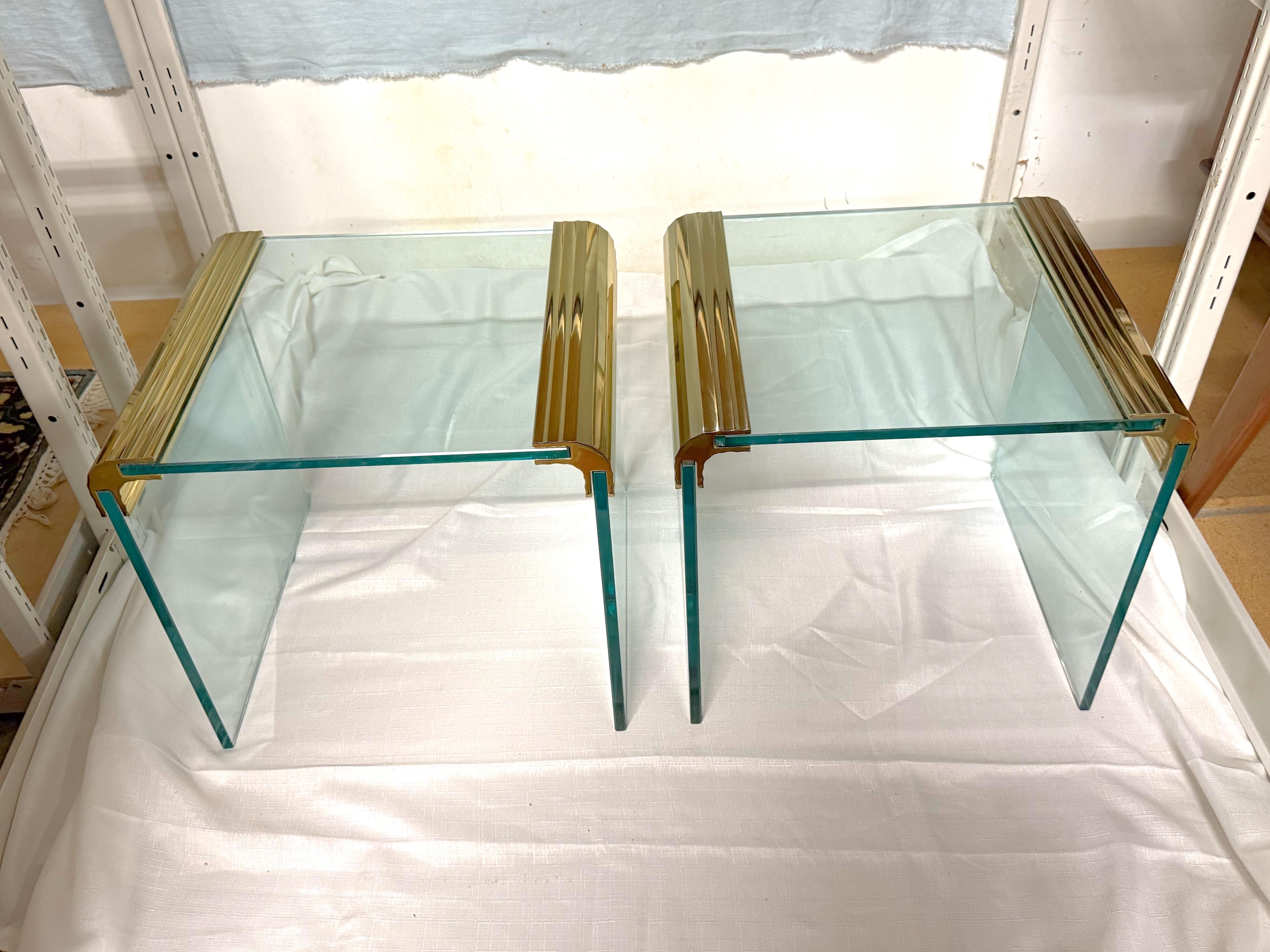 American Pair of Leon Rosen for Pace Brass Mounted Cube Side/ Drinks Tables For Sale