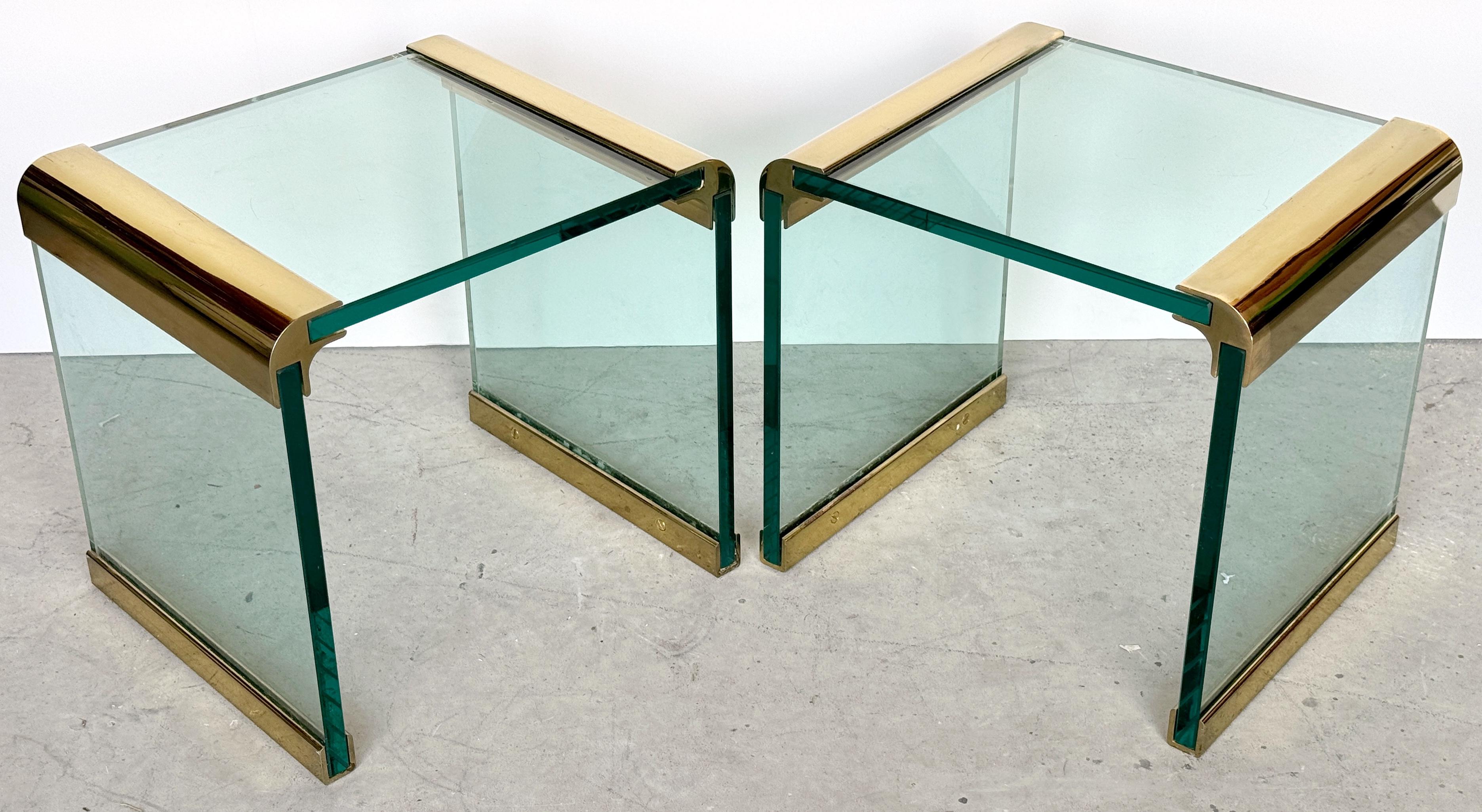 Pair of Leon Rosen for Pace Brass Mounted Cube Side/ Drinks Tables In Good Condition In West Palm Beach, FL