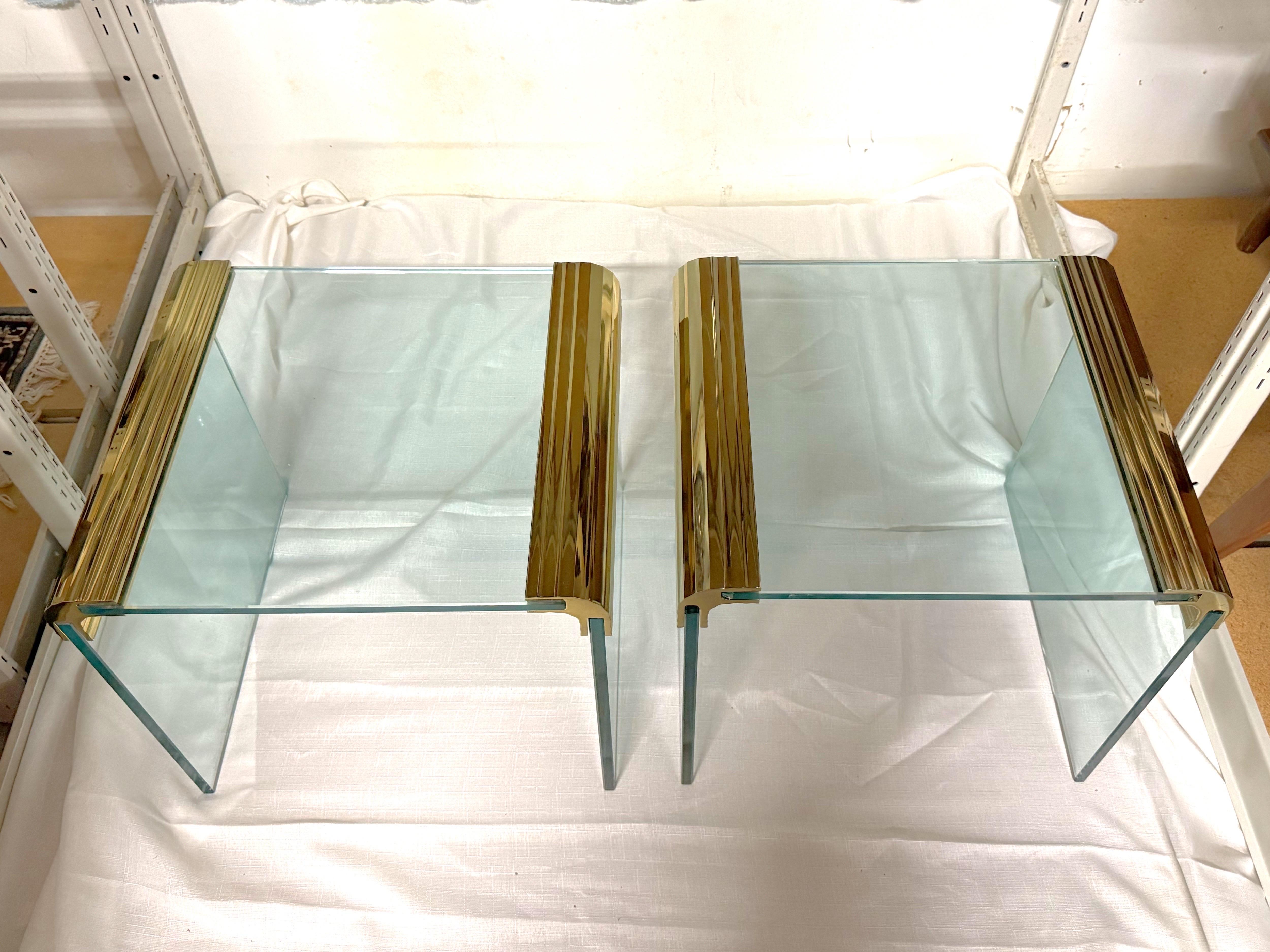 Pair of Leon Rosen for Pace Brass Mounted Cube Side/ Drinks Tables In Good Condition For Sale In Charleston, SC