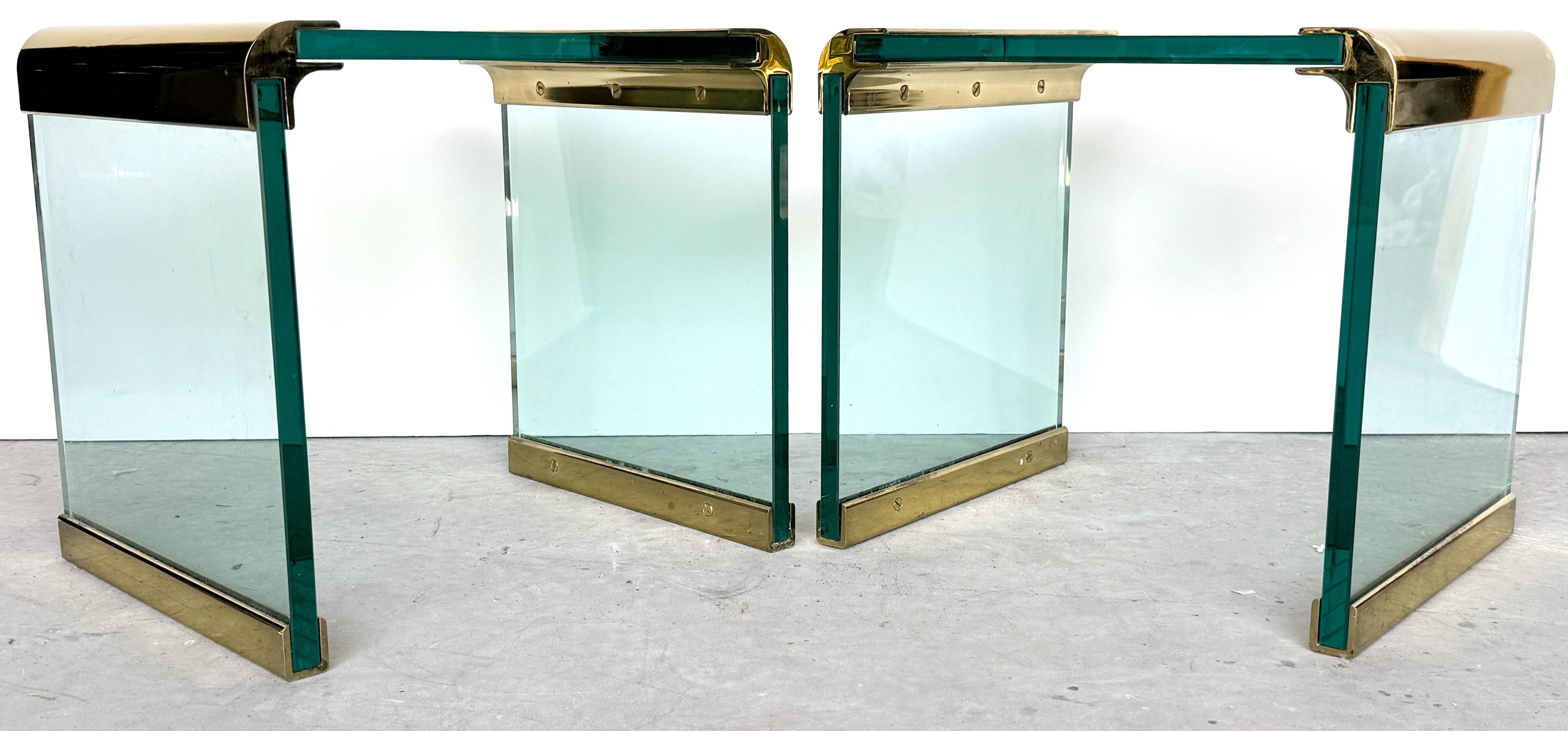 20th Century Pair of Leon Rosen for Pace Brass Mounted Cube Side/ Drinks Tables