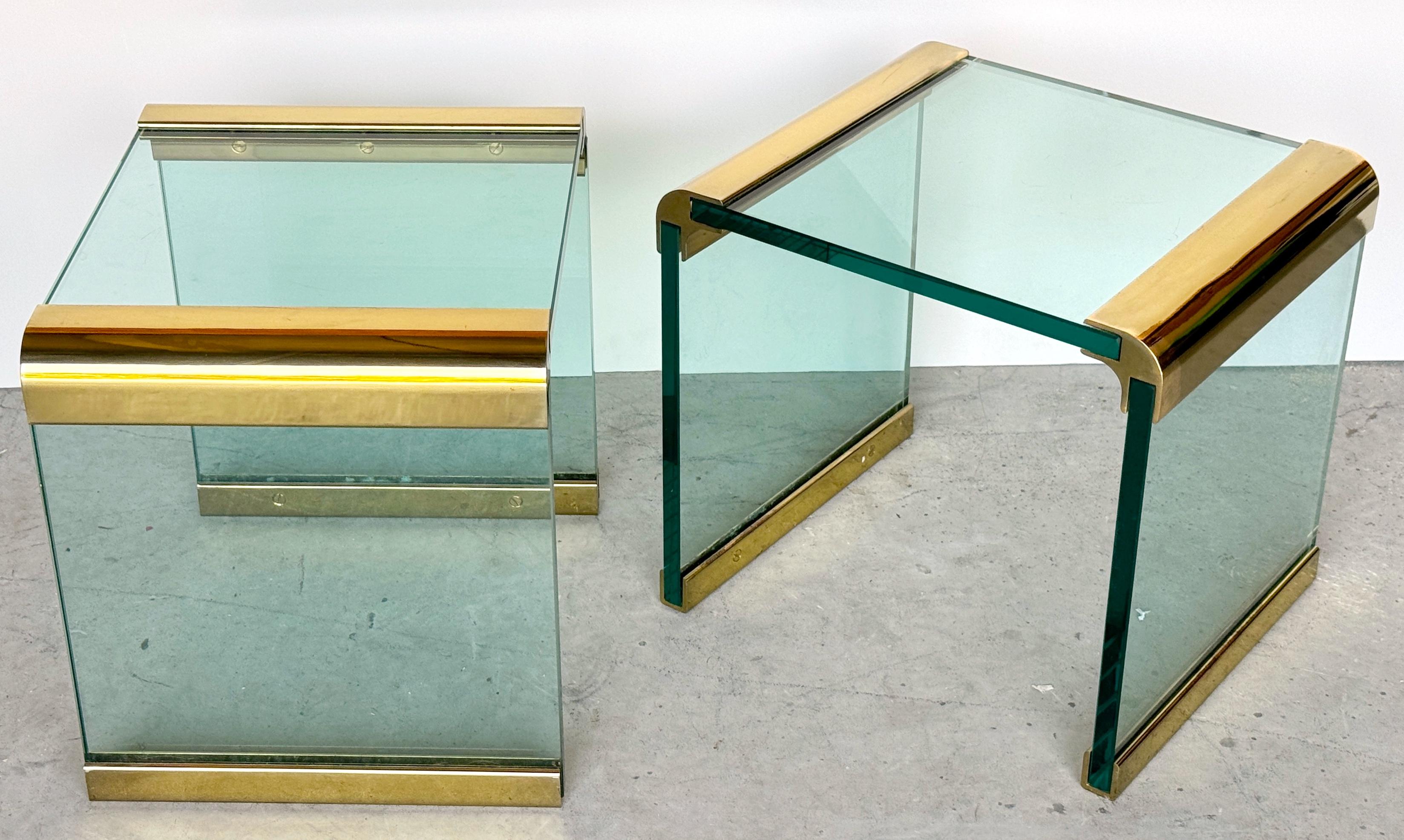 Pair of Leon Rosen for Pace Brass Mounted Cube Side/ Drinks Tables 1