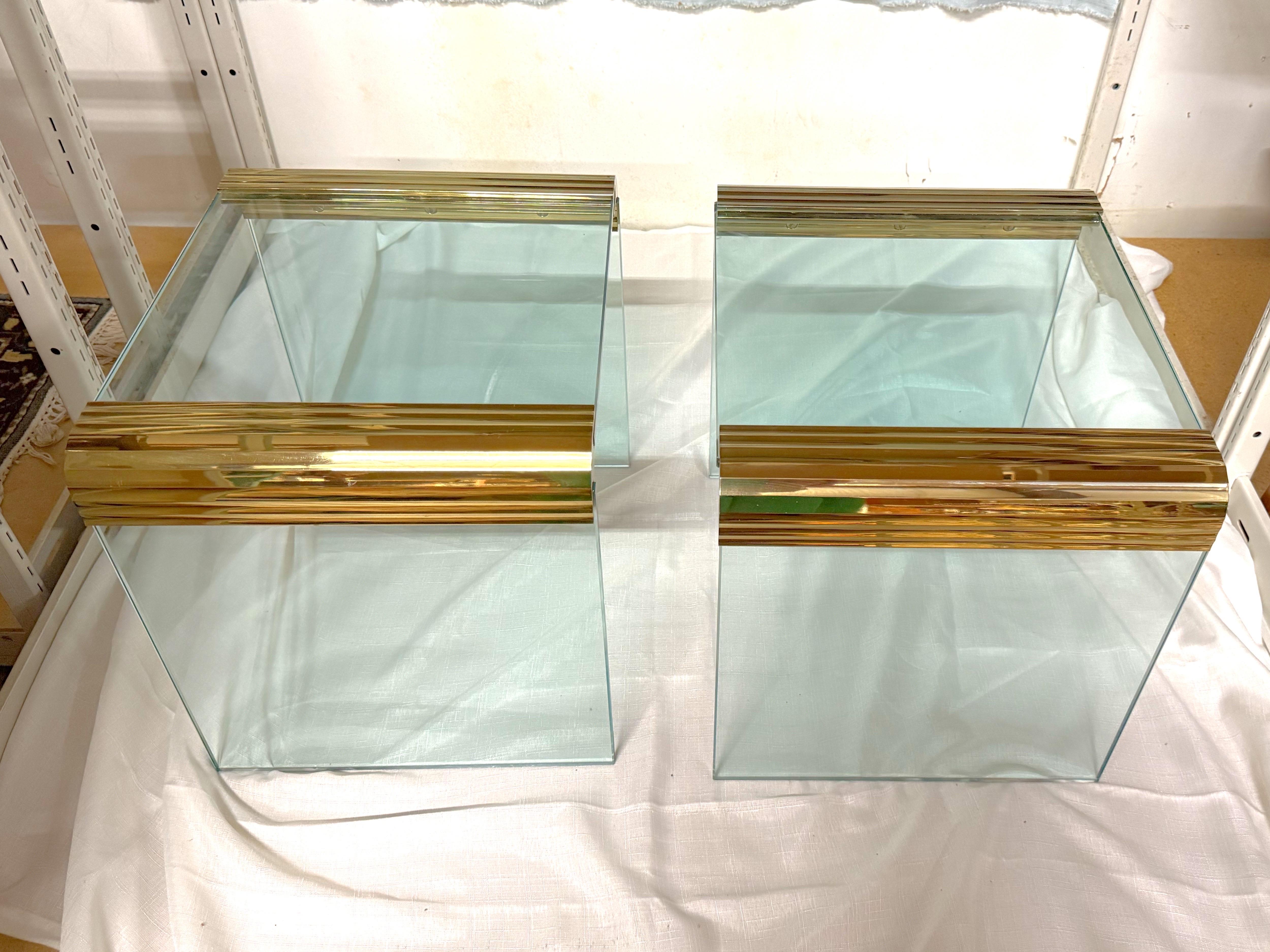Pair of Leon Rosen for Pace Brass Mounted Cube Side/ Drinks Tables For Sale 2