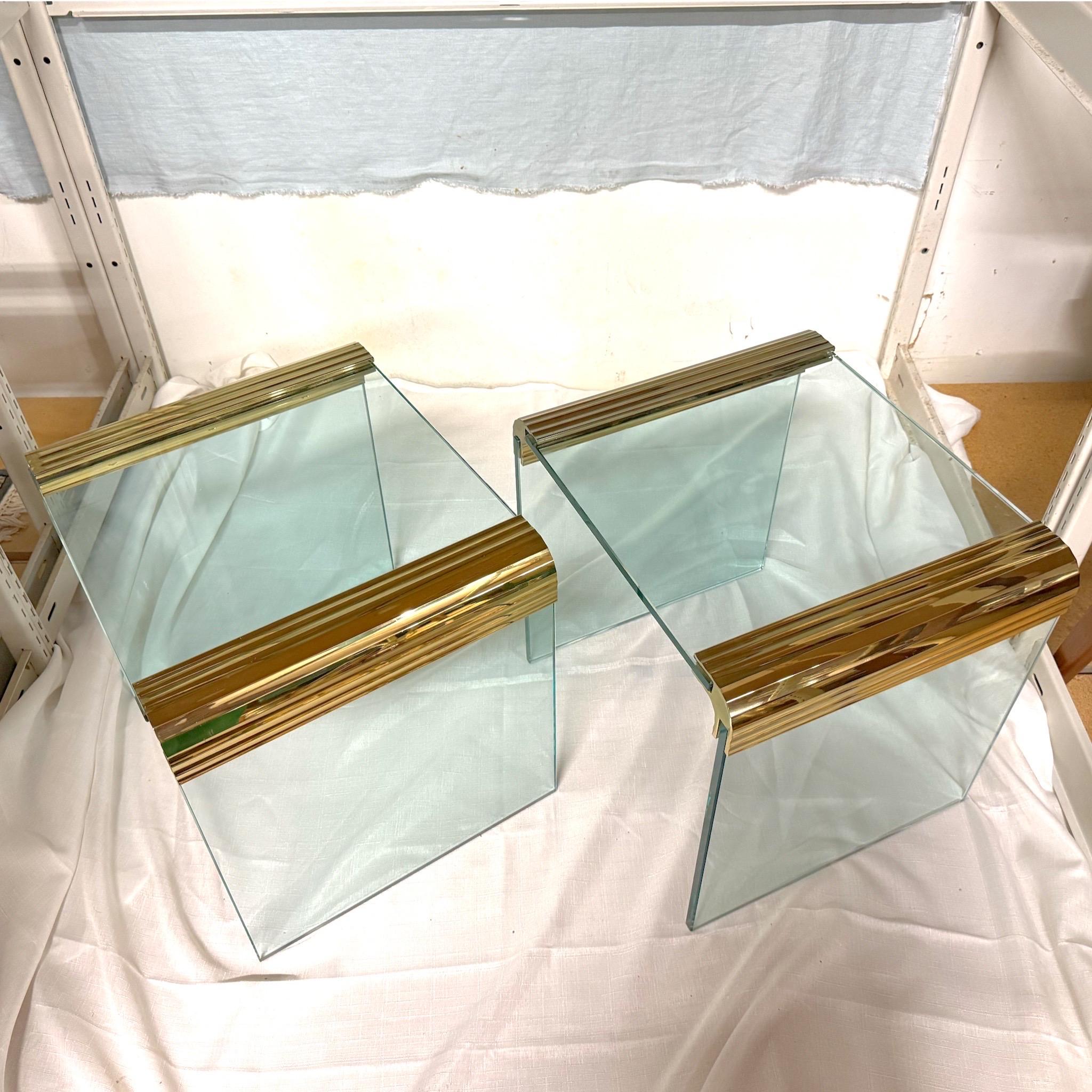 Pair of Leon Rosen for Pace Brass Mounted Cube Side/ Drinks Tables For Sale 3