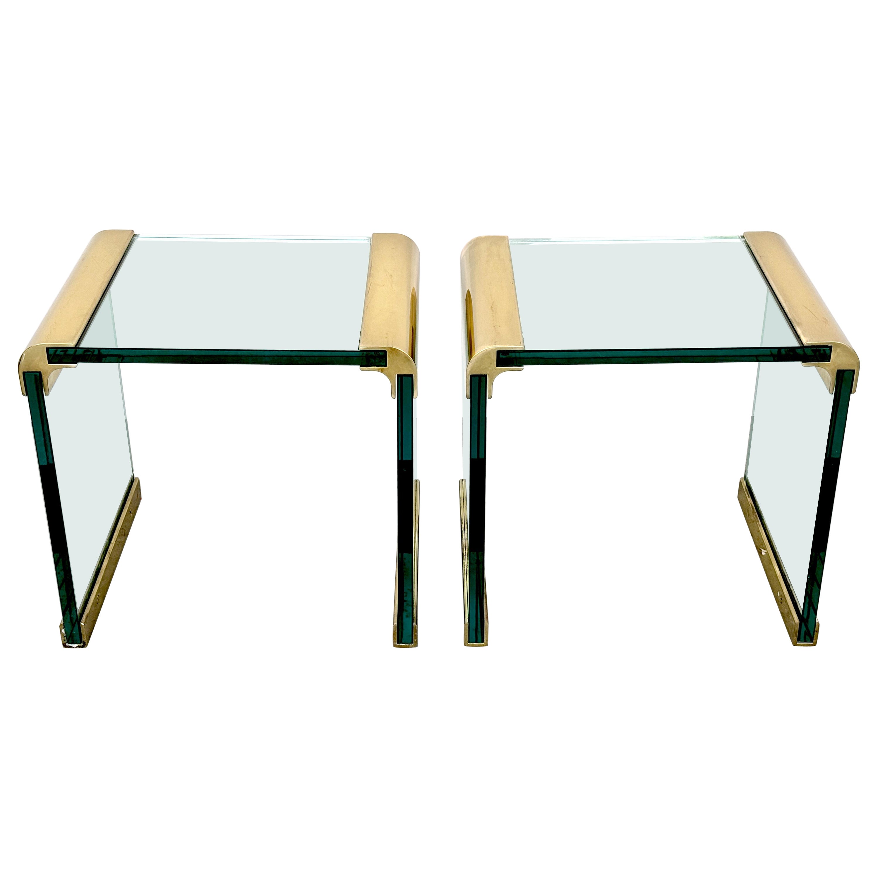 Pair of Leon Rosen for Pace Brass Mounted Cube Side/ Drinks Tables