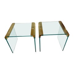 Pair of Leon Rosen for Pace Brass Mounted Cube Side/ Drinks Tables