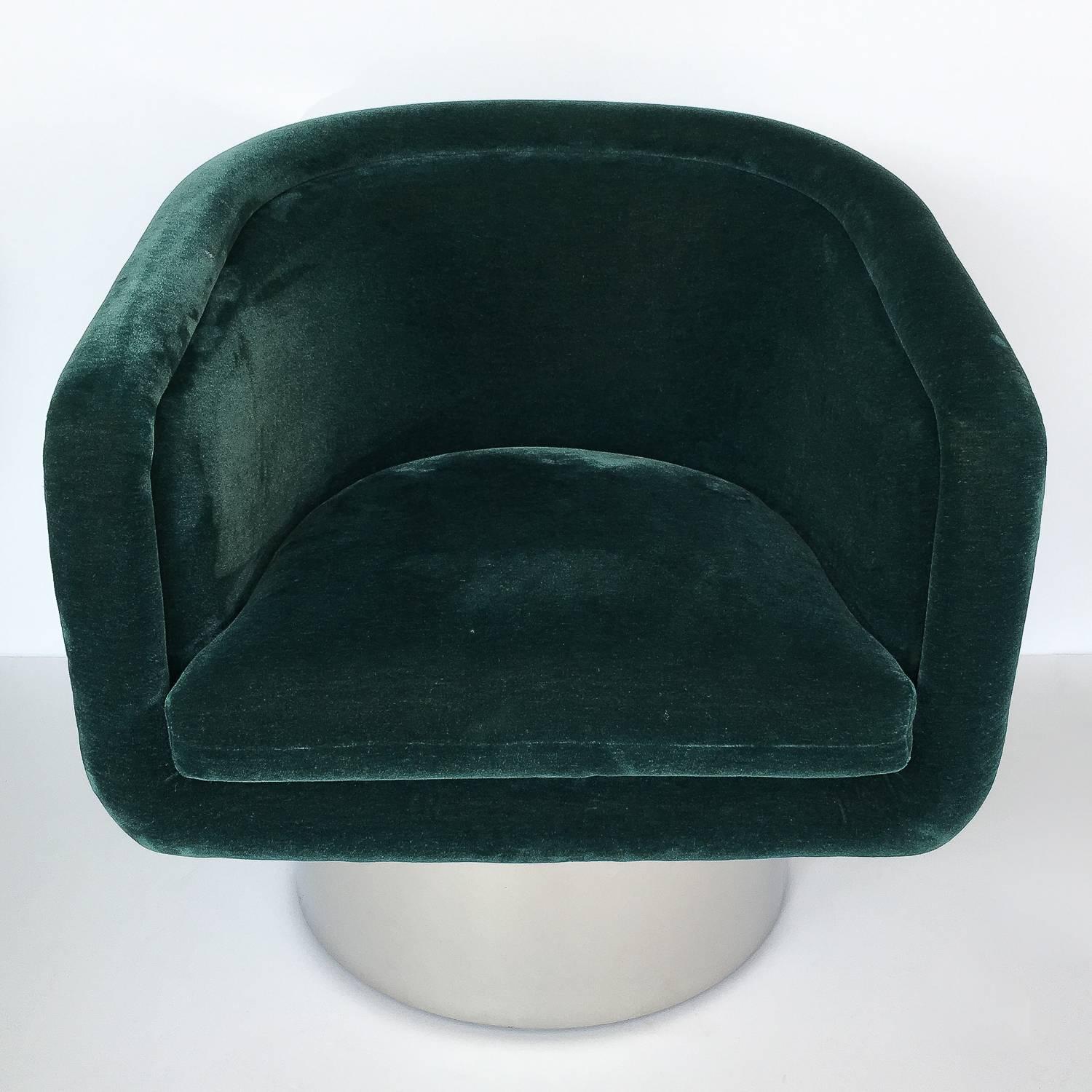 Polished Pair of Leon Rosen Pedestal Swivel Lounge Chairs