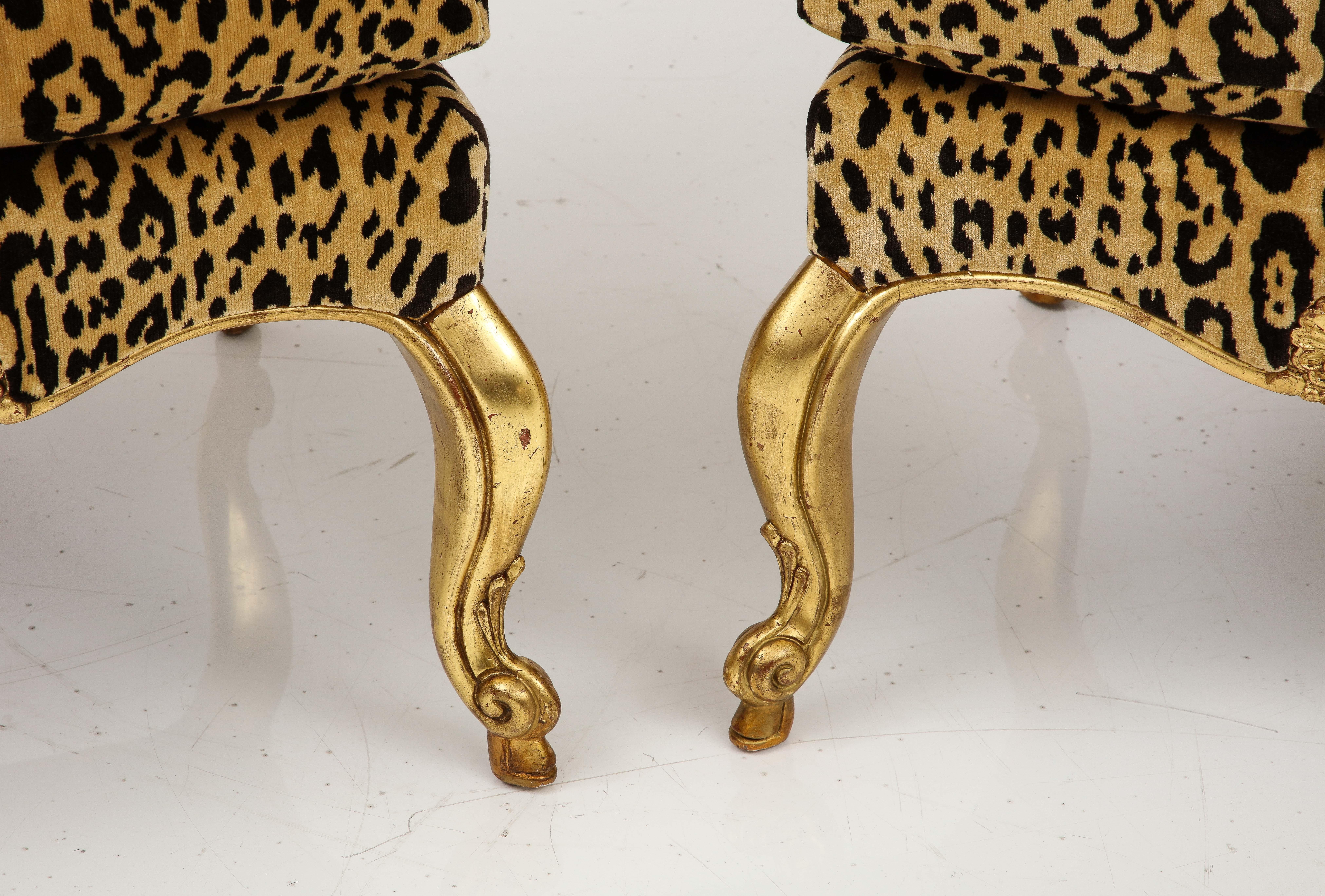American Pair of Leopard and Gold Slipper Chairs