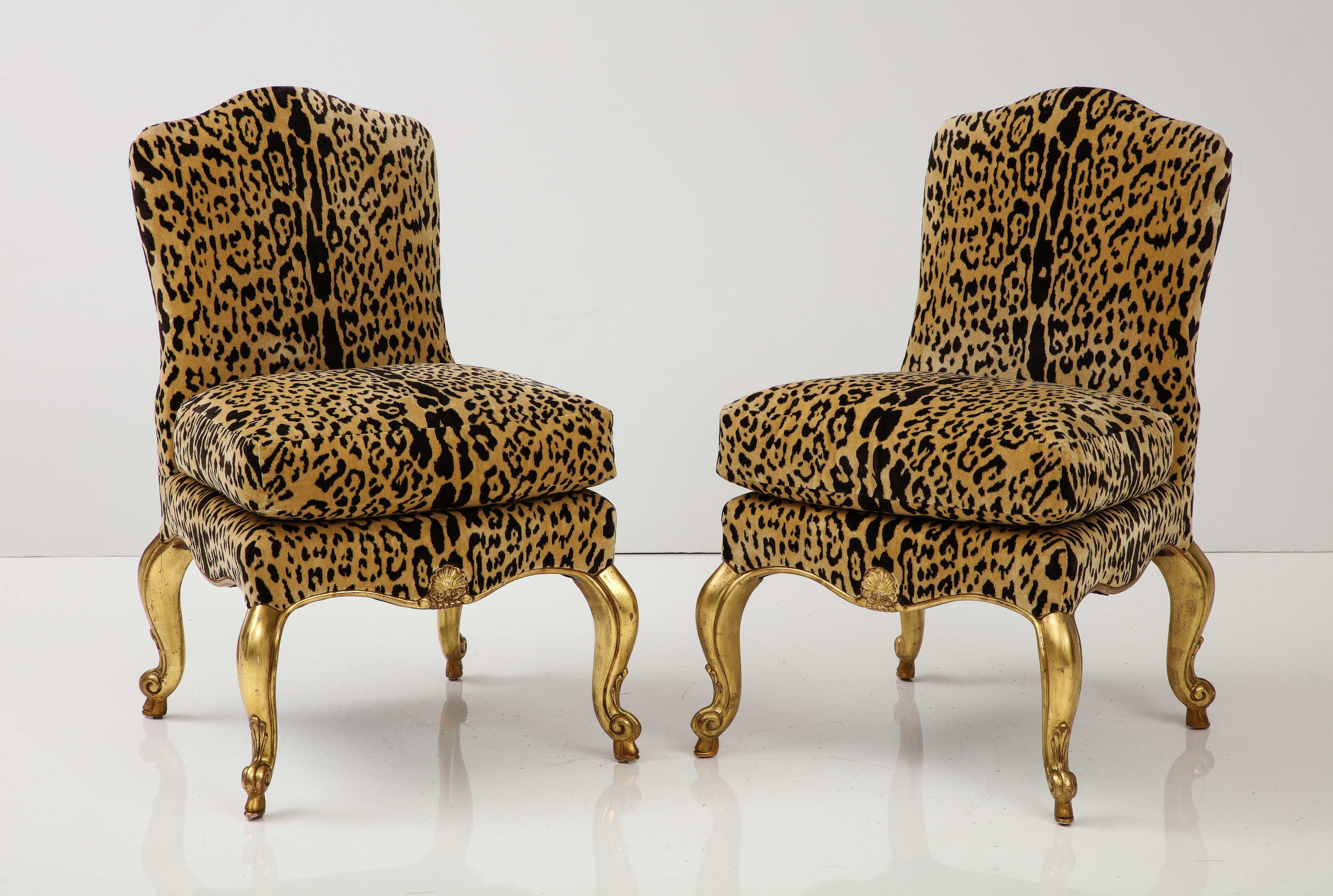 20th Century Pair of Leopard and Gold Slipper Chairs
