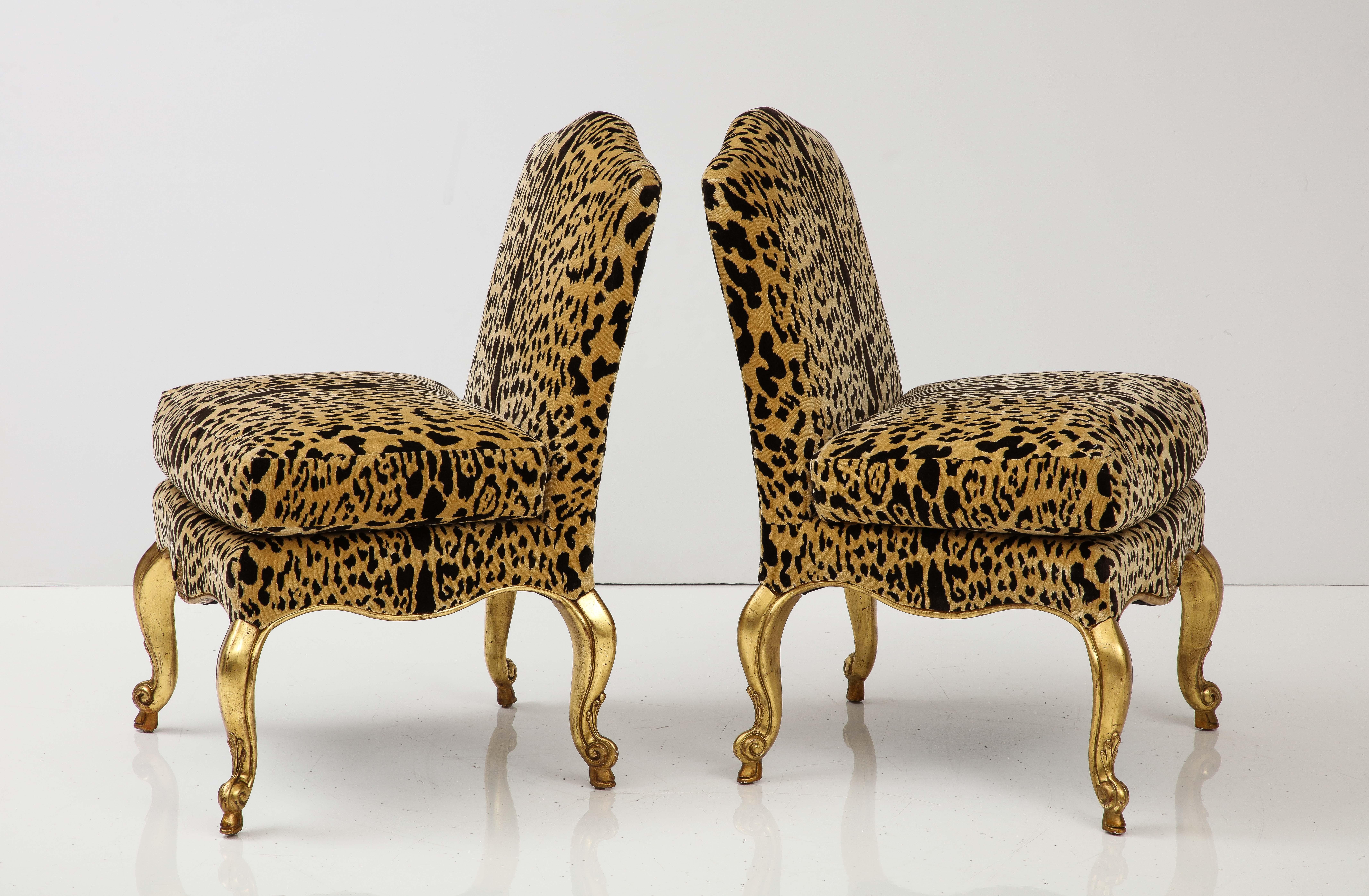Gold Leaf Pair of Leopard and Gold Slipper Chairs