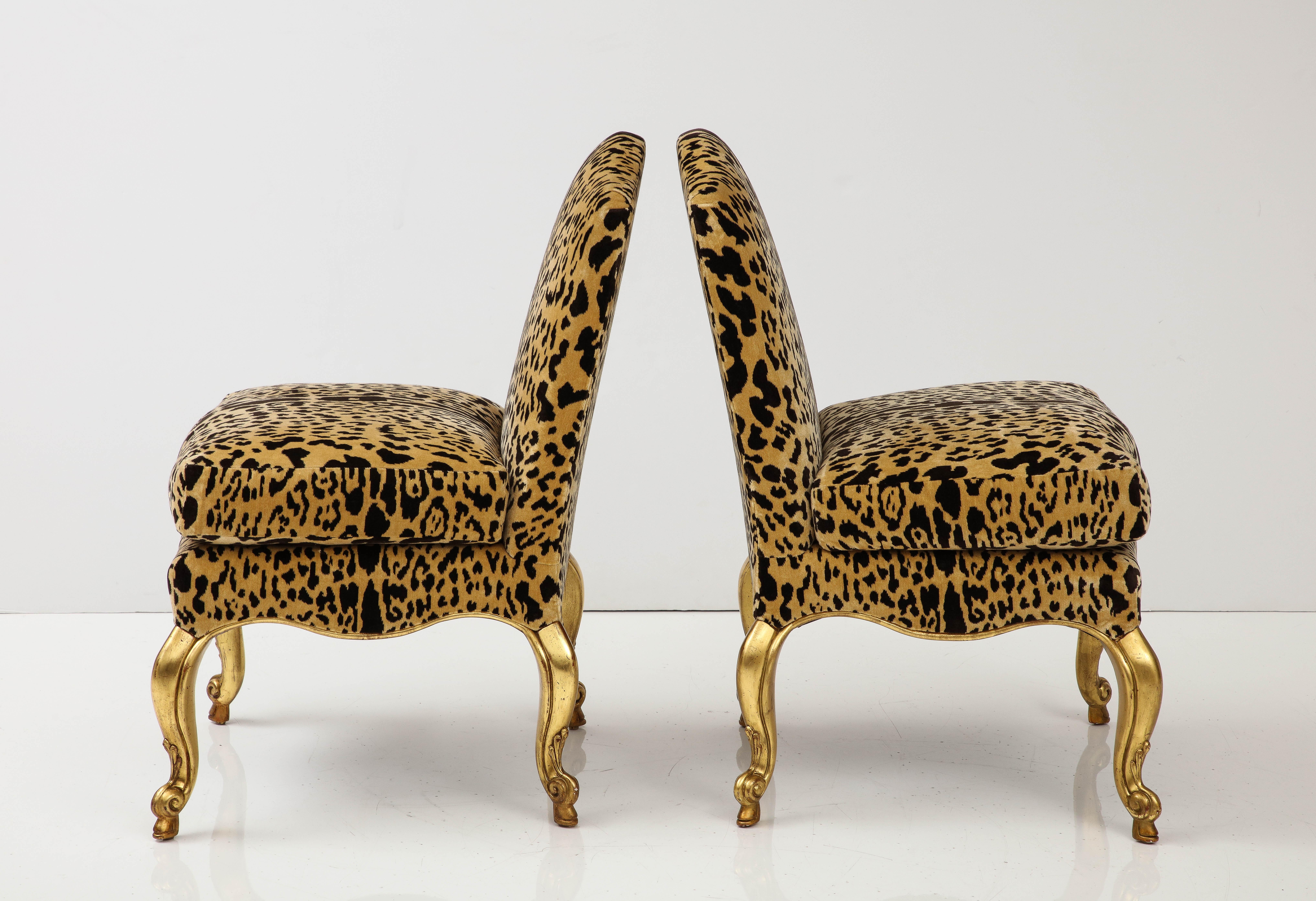 Pair of Leopard and Gold Slipper Chairs 1