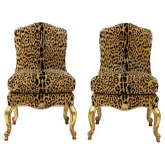 Pair of Leopard and Gold Slipper Chairs