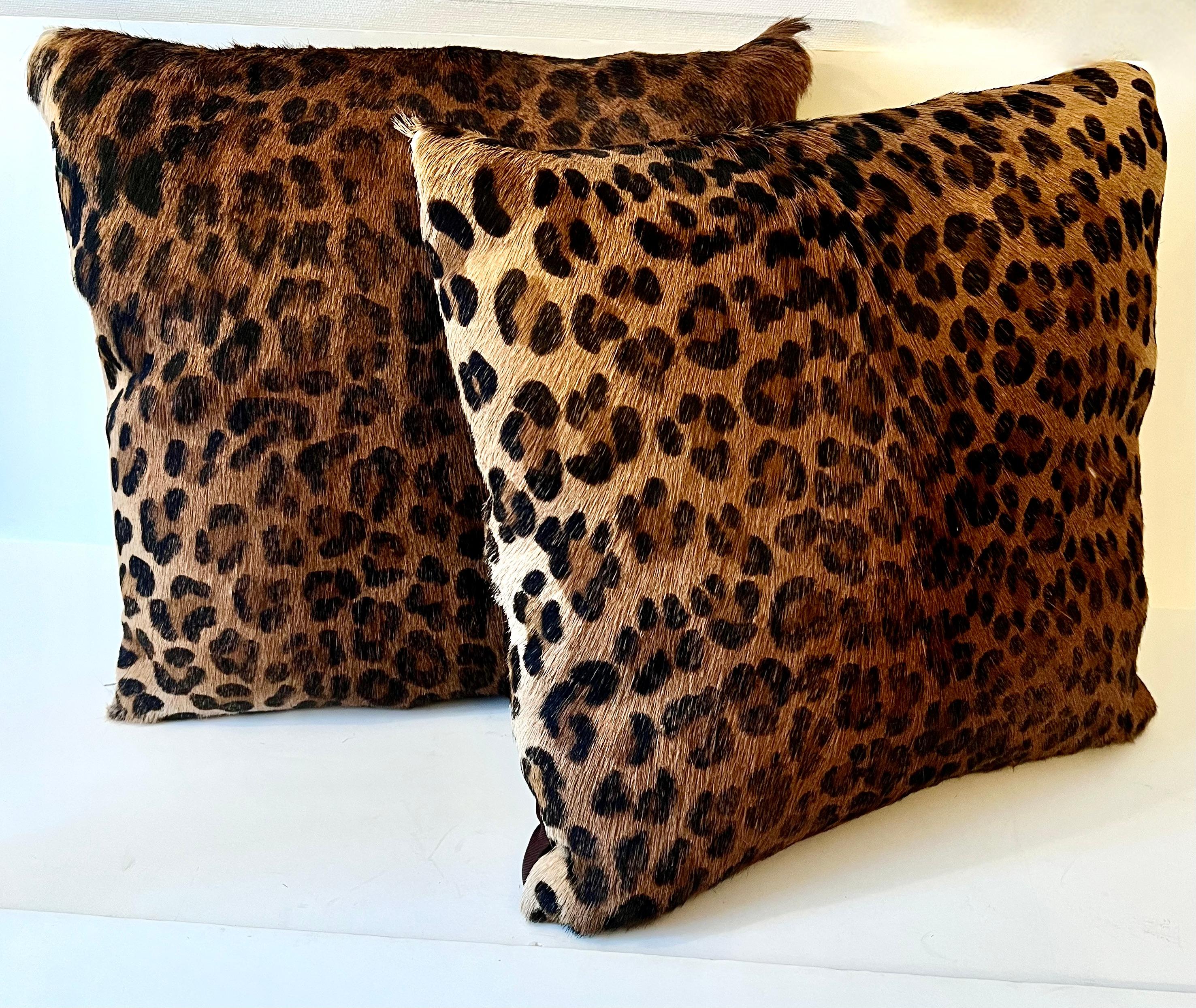 Mid-Century Modern Pair of Leopard Fur Pillows
